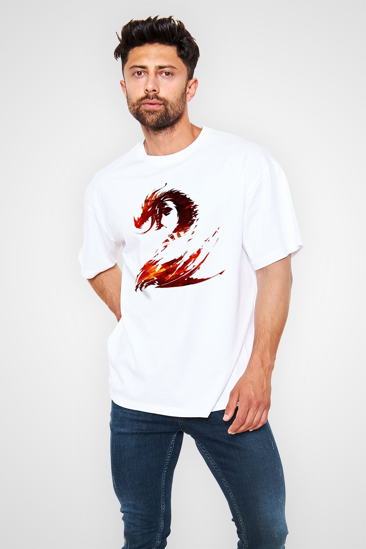 Guild Wars Beyaz Unisex Oversize Tişört T-Shirt