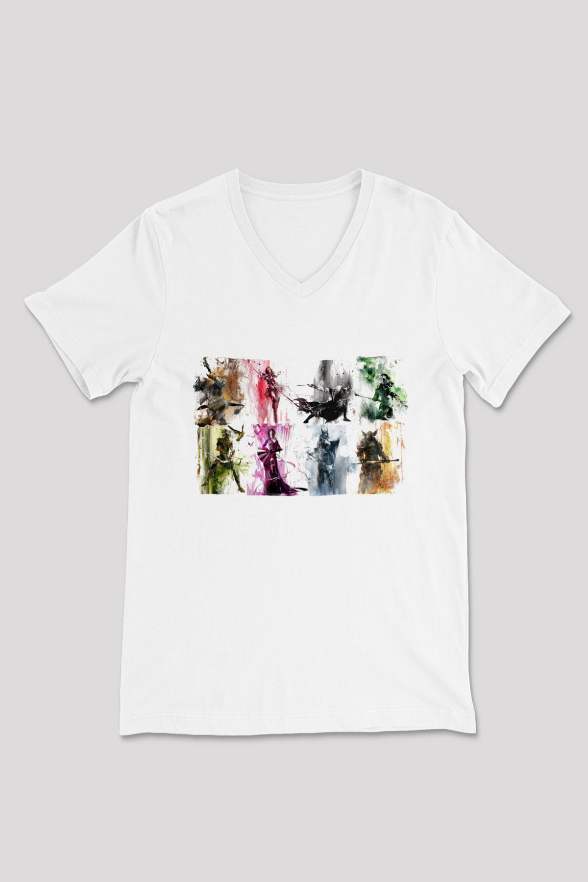 Guild Wars Beyaz Unisex V Yaka Tişört
