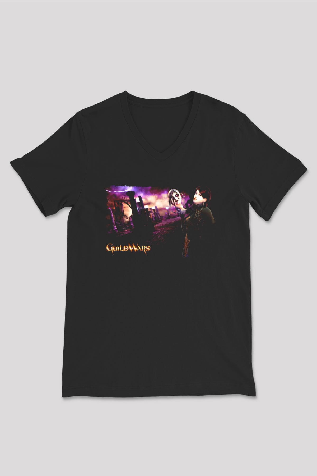 Guild Wars Siyah Unisex V Yaka Tişört