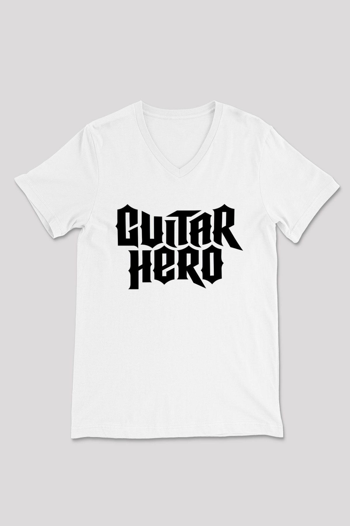 Guitar Hero Beyaz Unisex V Yaka Tişört T-Shirt