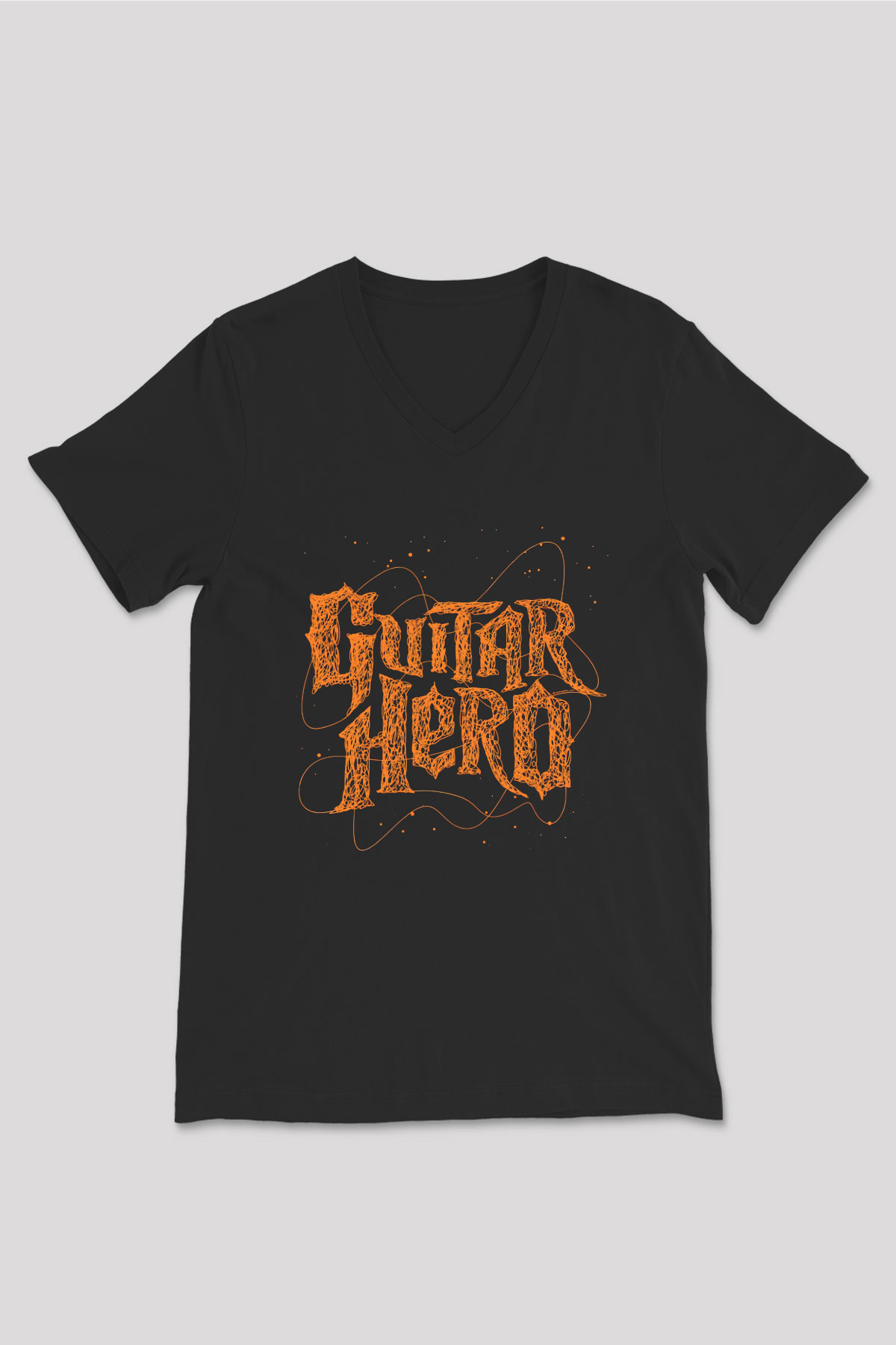 Guitar Hero Siyah Unisex V Yaka Tişört