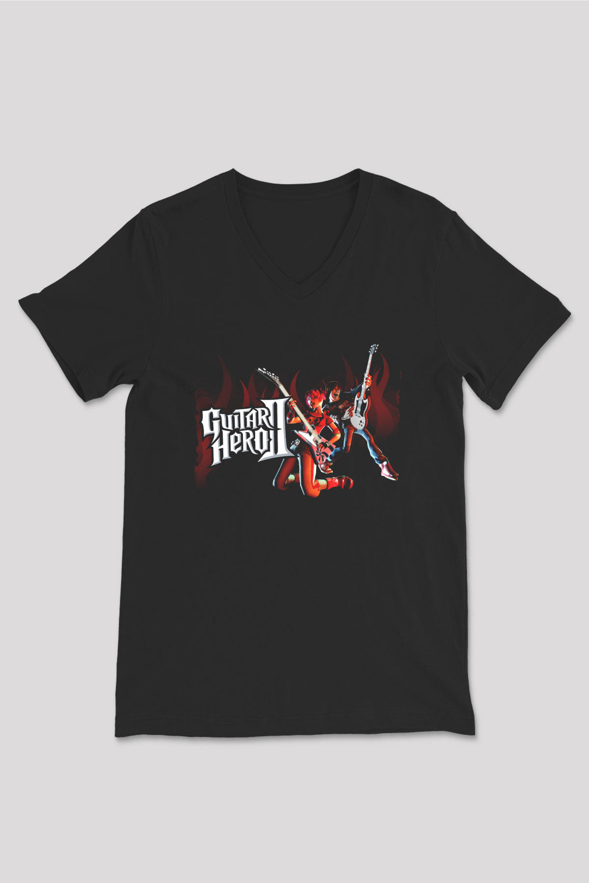 Guitar Hero Siyah Unisex V Yaka Tişört