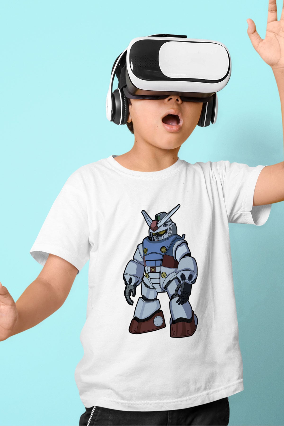 Gundam Robot Baskılı Unisex Beyaz Çocuk Tişört