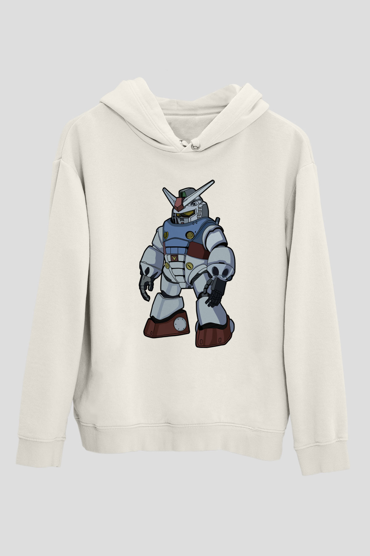 Gundam Robot Baskılı Unisex Beyaz Hoodie