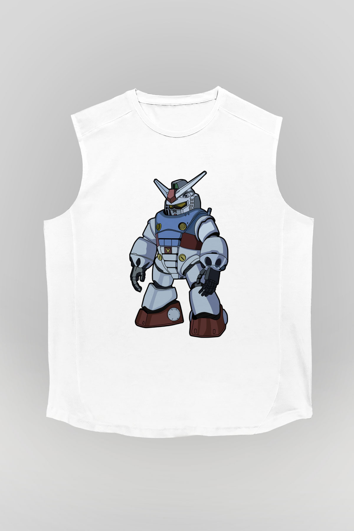 Gundam Robot Baskılı Unisex Beyaz Kolsuz Tişört