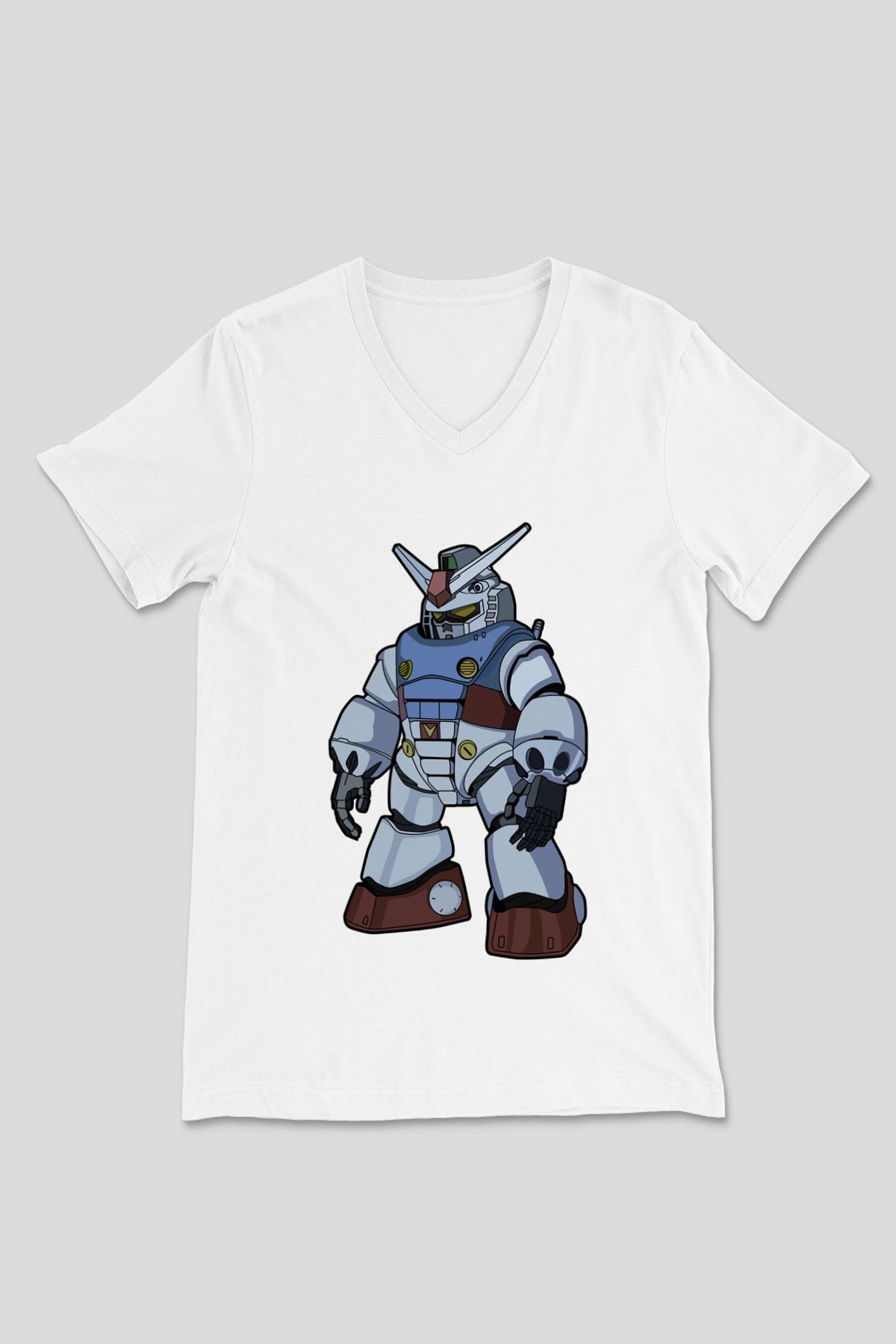 Gundam Robot Baskılı Unisex Beyaz V Yaka Tişört