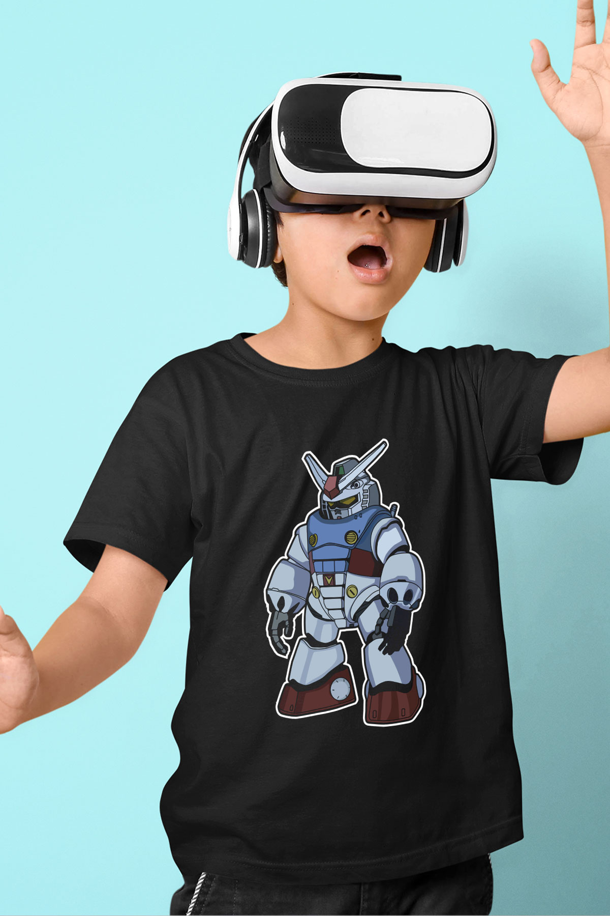 Gundam Robot Baskılı Unisex Siyah Çocuk Tişört