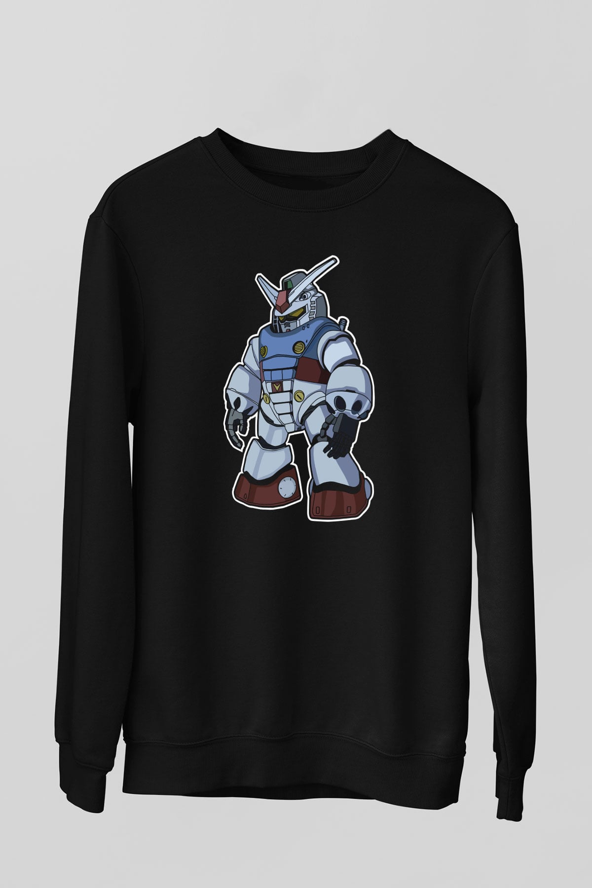 Gundam Robot Baskılı Unisex Siyah Sweatshirt