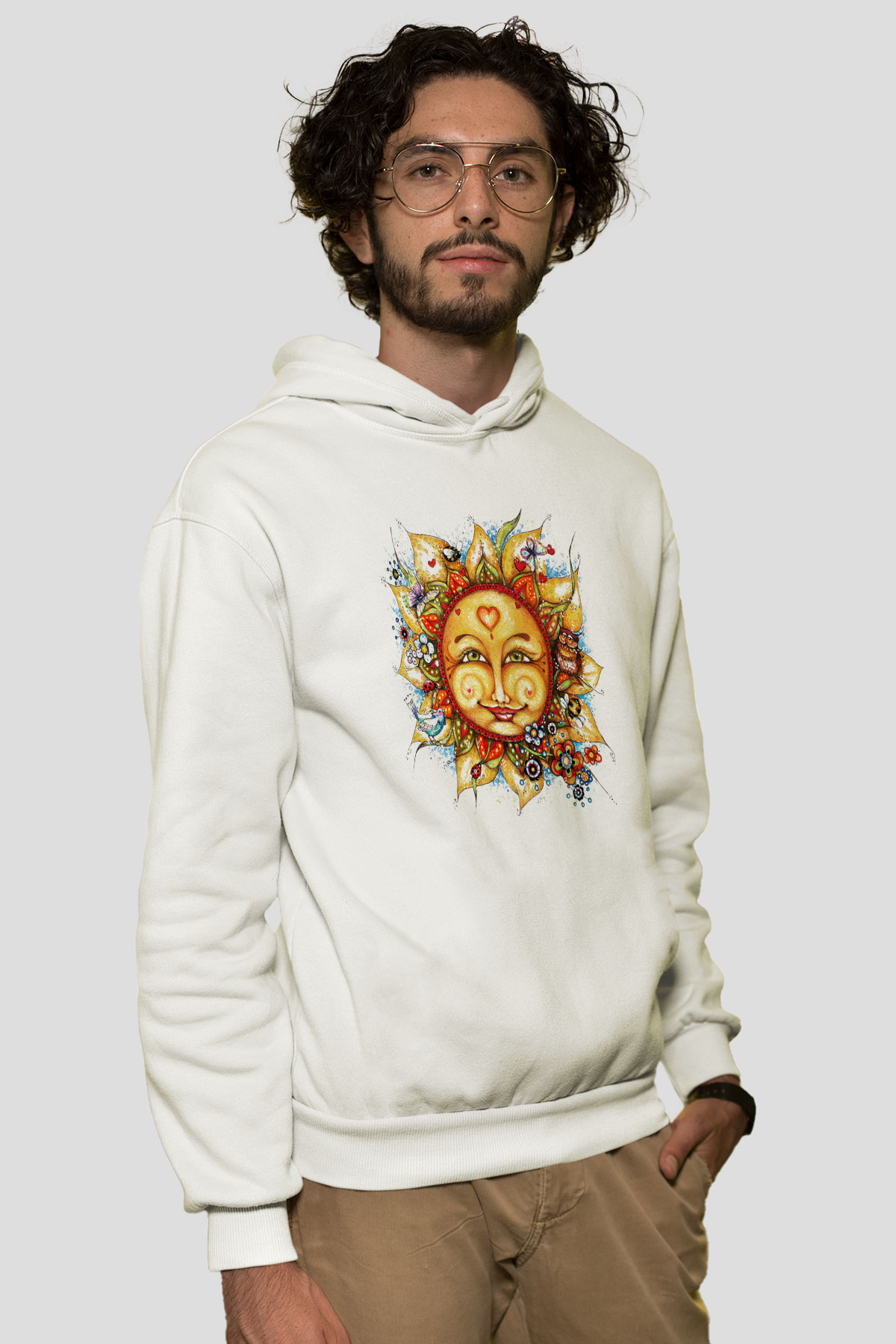 Güneş Beyaz Unisex Kapşonlu Sweatshirt