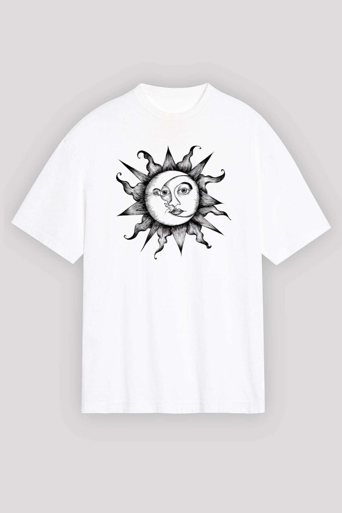 Güneş Beyaz Unisex Oversize Tişört T-Shirt