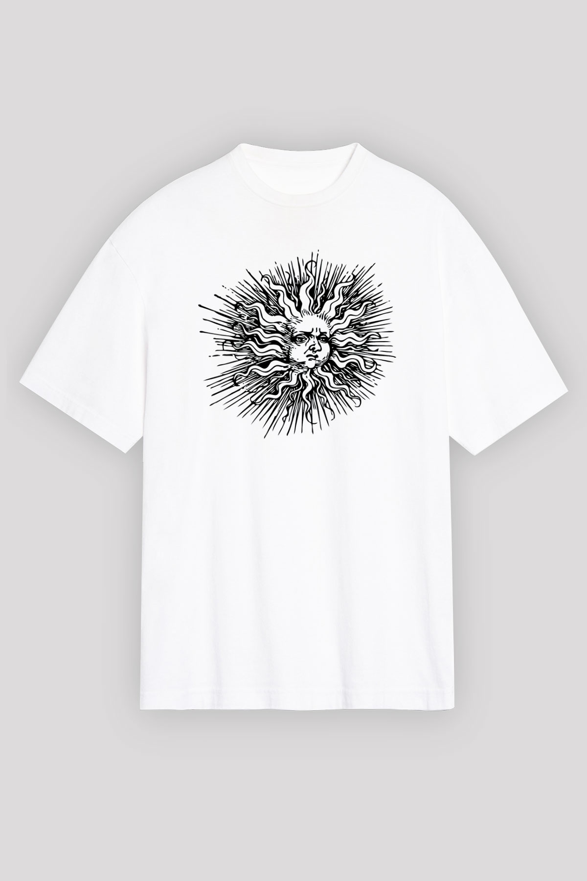 Güneş Beyaz Unisex Oversize Tişört T-Shirt