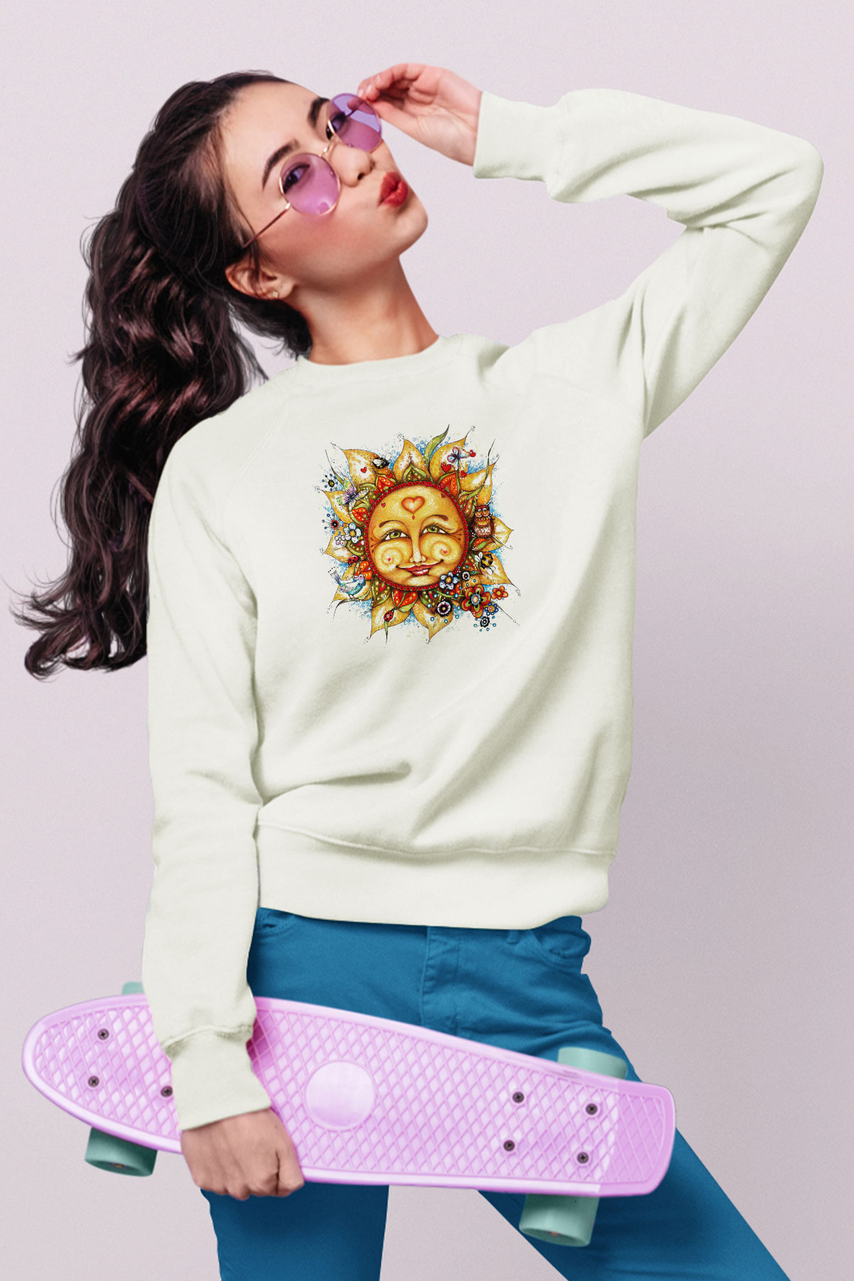 Güneş Beyaz Unisex Sweatshirt