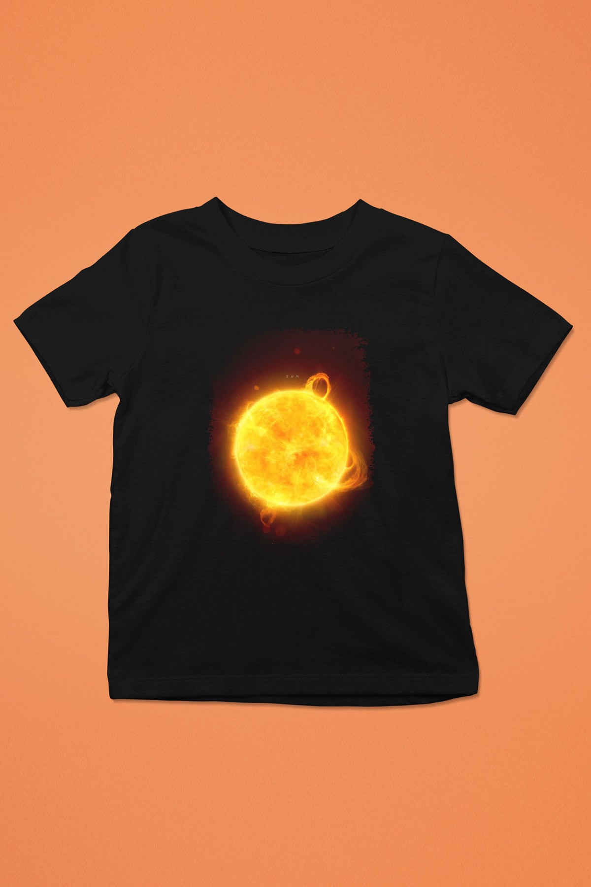 Güneş Çizim Renkli Baskılı Unisex Siyah Çocuk Tişörtü - Tshirt