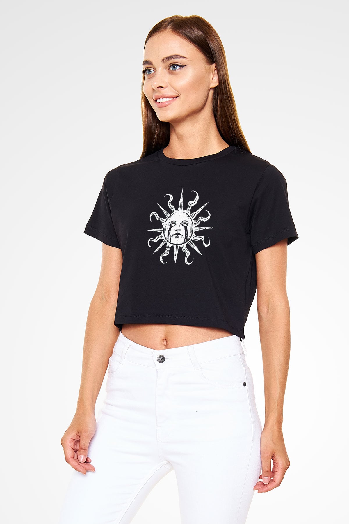 Güneş Siyah  Crop Top Tişört