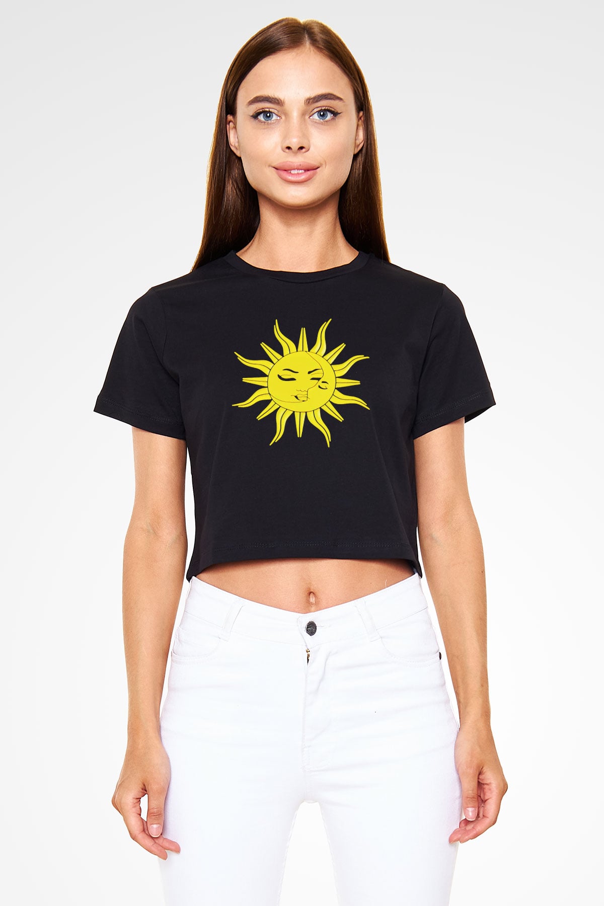 Güneş Siyah  Crop Top Tişört