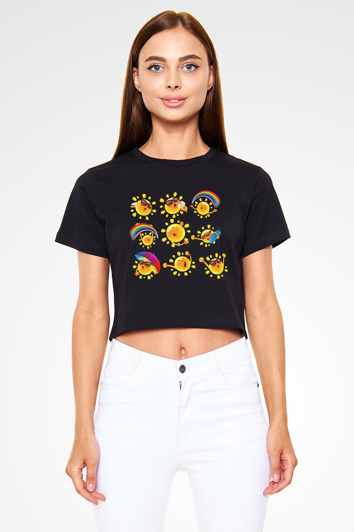 Güneş Siyah Crop Top Tişört