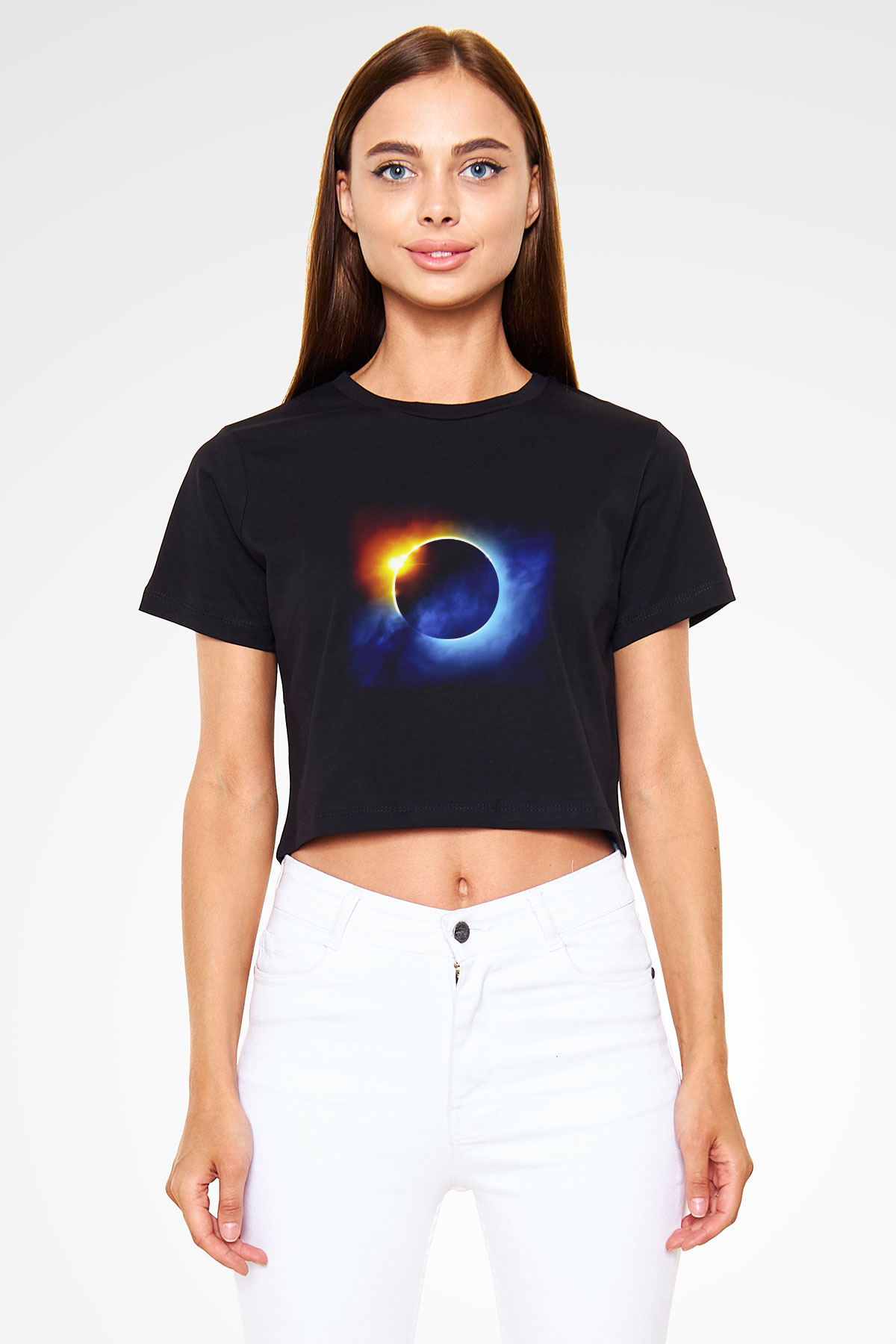 Güneş Siyah Crop Top Tişört