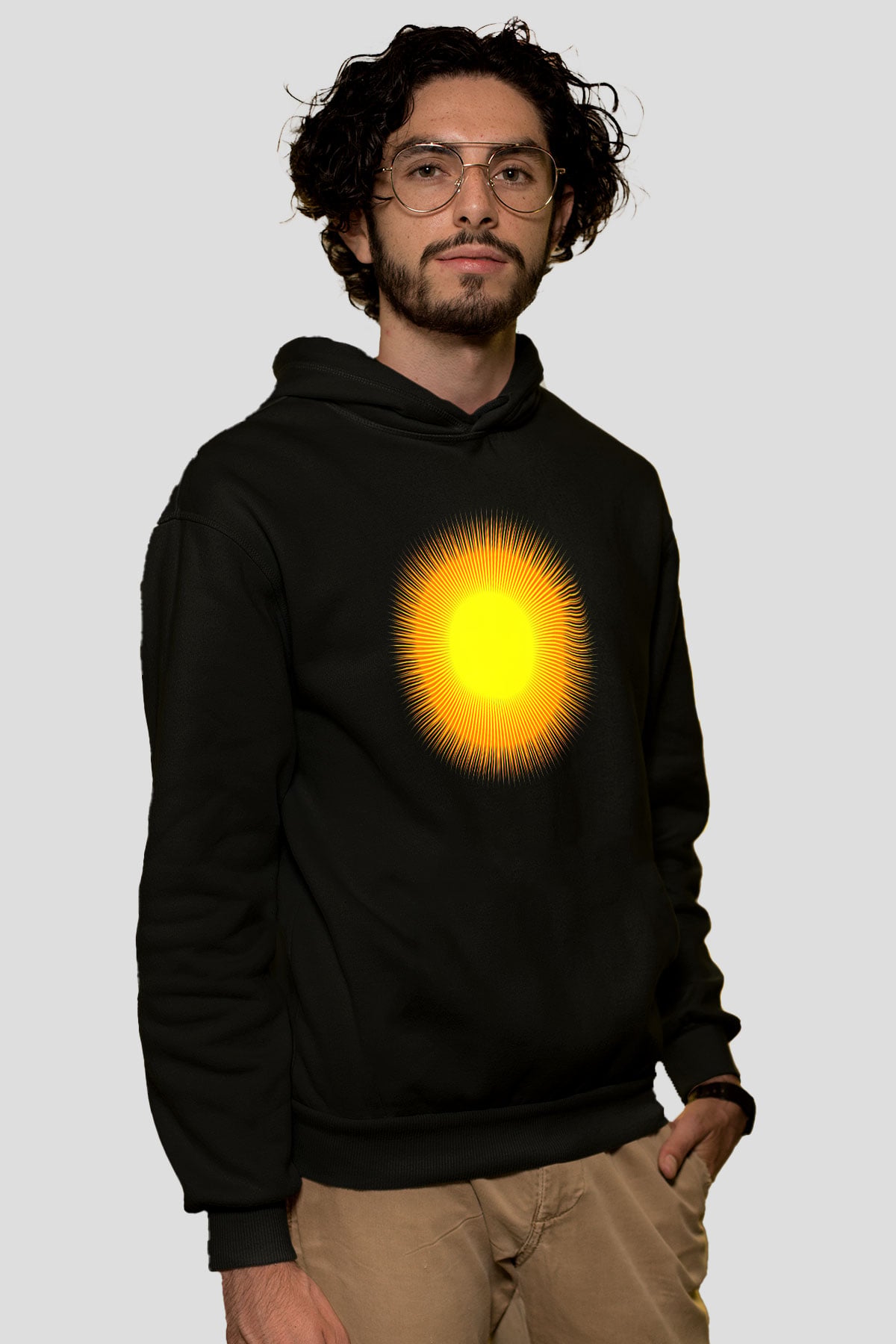 Güneş Siyah Unisex Kapüşonlu Sweatshirt