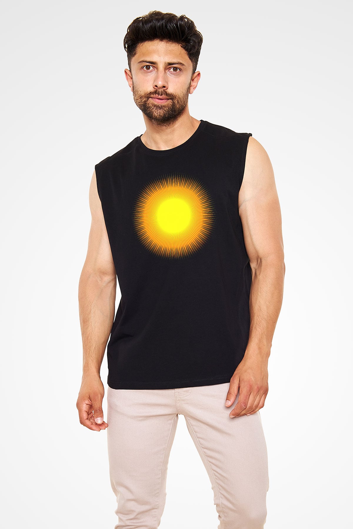 Güneş Siyah Unisex Kolsuz Tişört