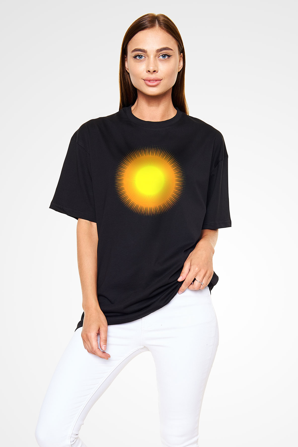 Güneş Siyah Unisex Oversize Tişört T-Shirt