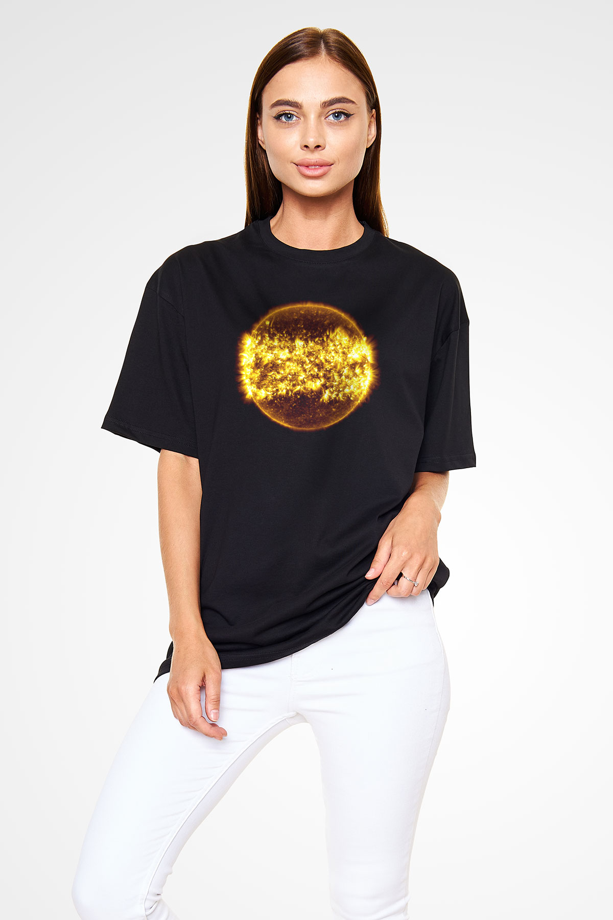 Güneş Siyah Unisex Oversize Tişört T-Shirt
