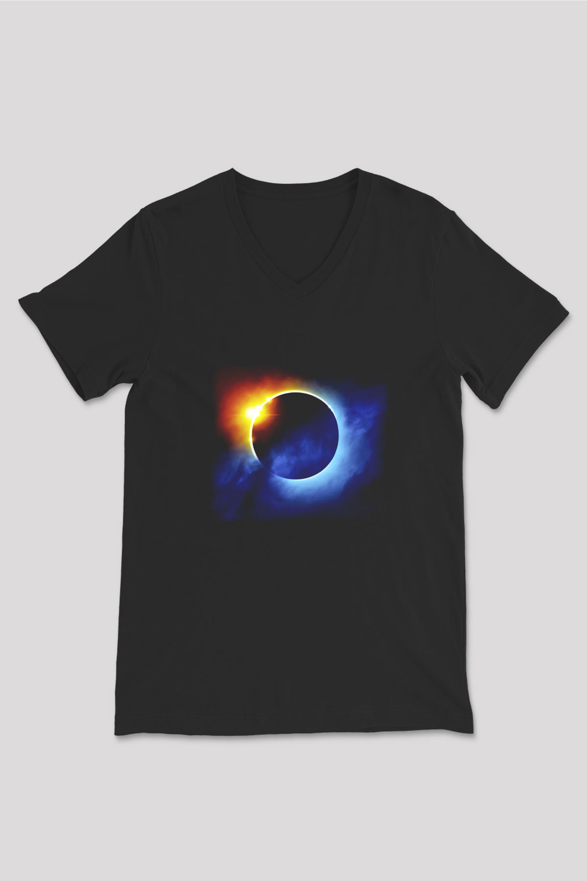 Güneş Siyah Unisex V Yaka Tişört T-Shirt