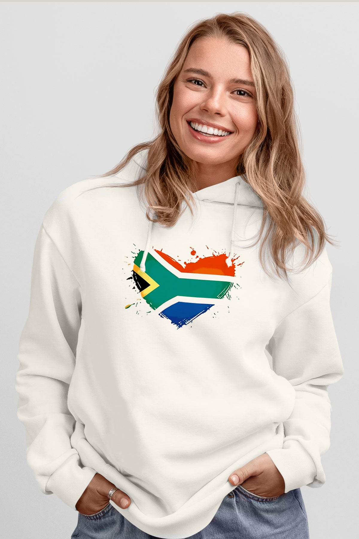 Güney Afrika Cumhuriyeti Beyaz Unisex Kapşonlu Sweatshirt