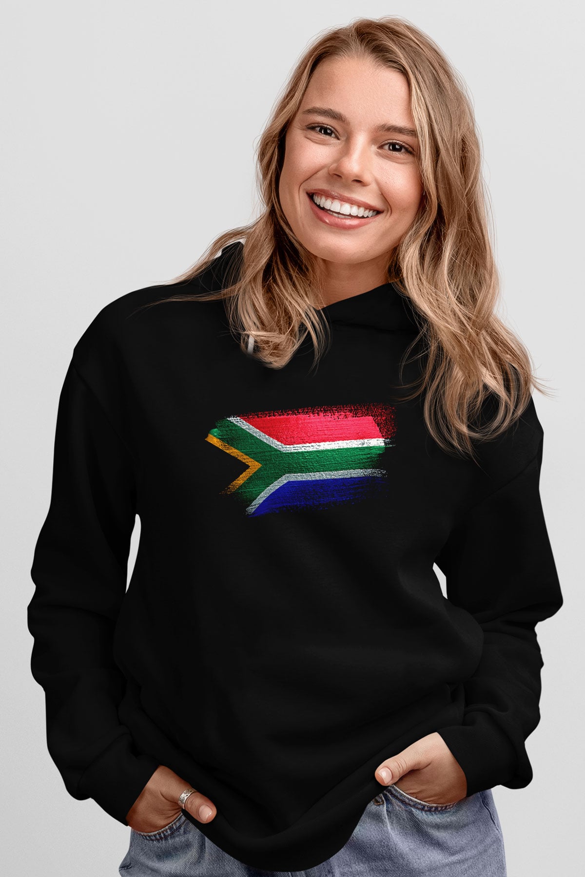 Güney Afrika - South Africa Bayrağı Baskılı Unisex Siyah Hoodie