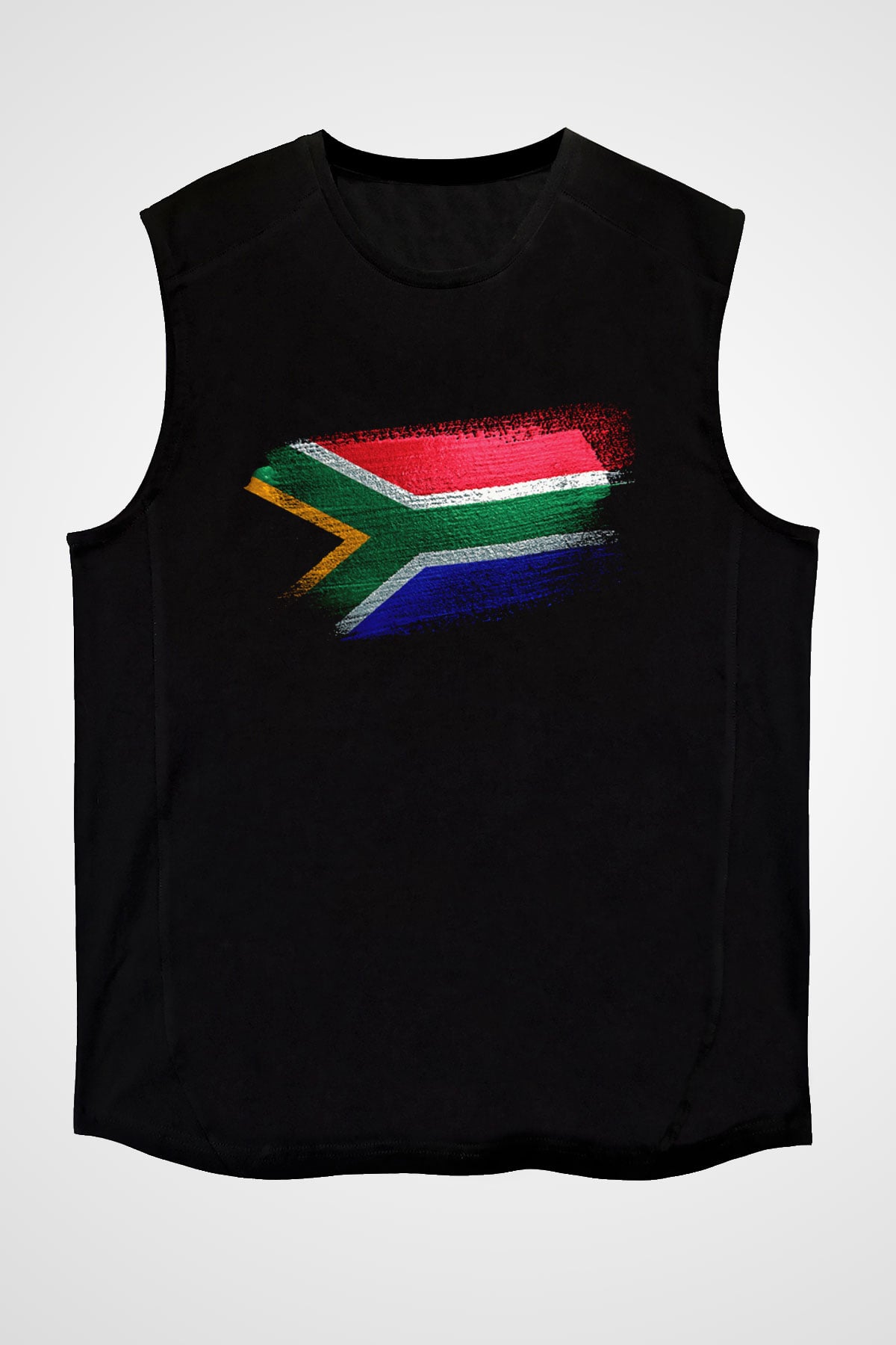 Güney Afrika - South Africa Bayrağı Baskılı Unisex Siyah Kolsuz Tişört