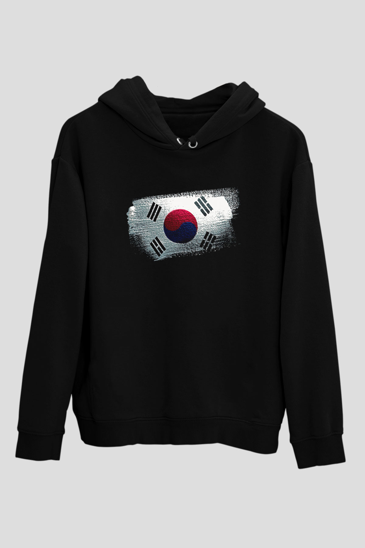 Güney Kore - South Korea Bayrağı Baskılı Unisex Siyah Hoodie