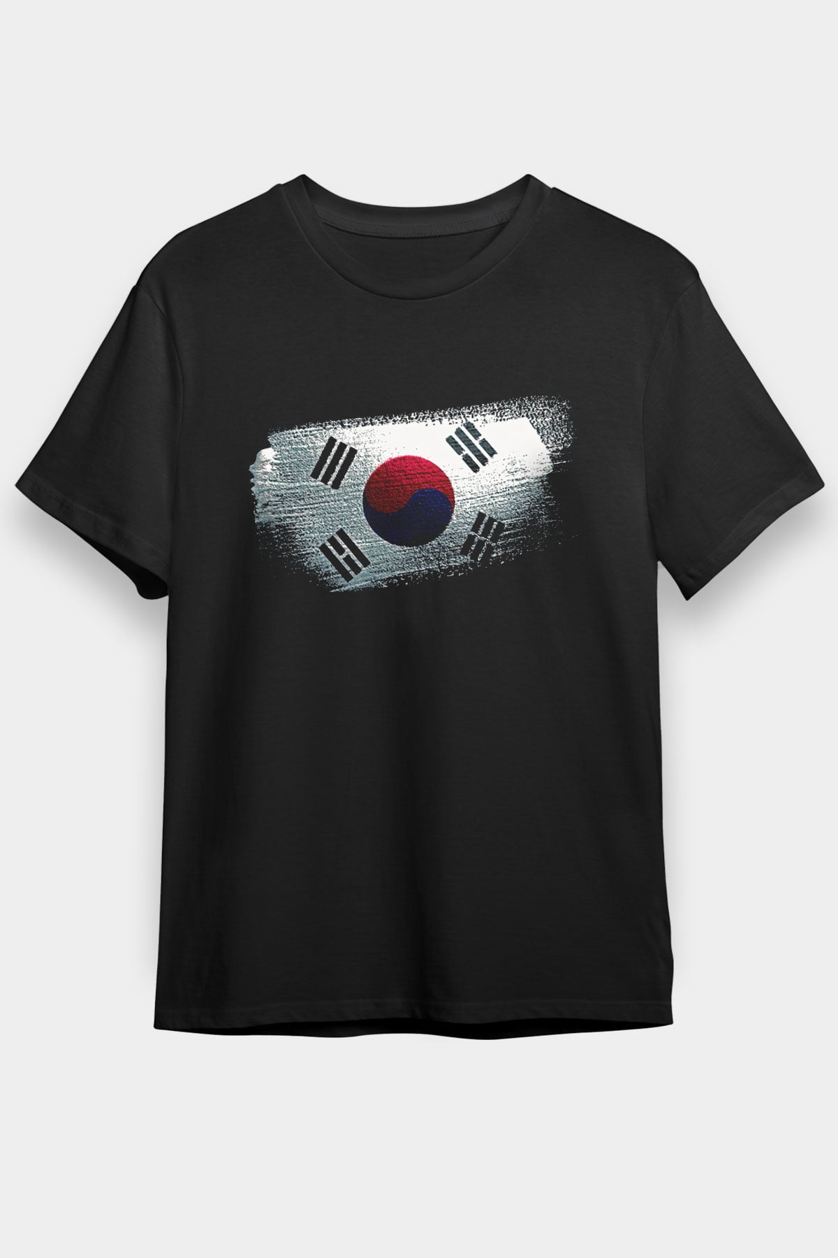 Güney Kore - South Korea Bayrağı Baskılı Unisex Siyah Tişört