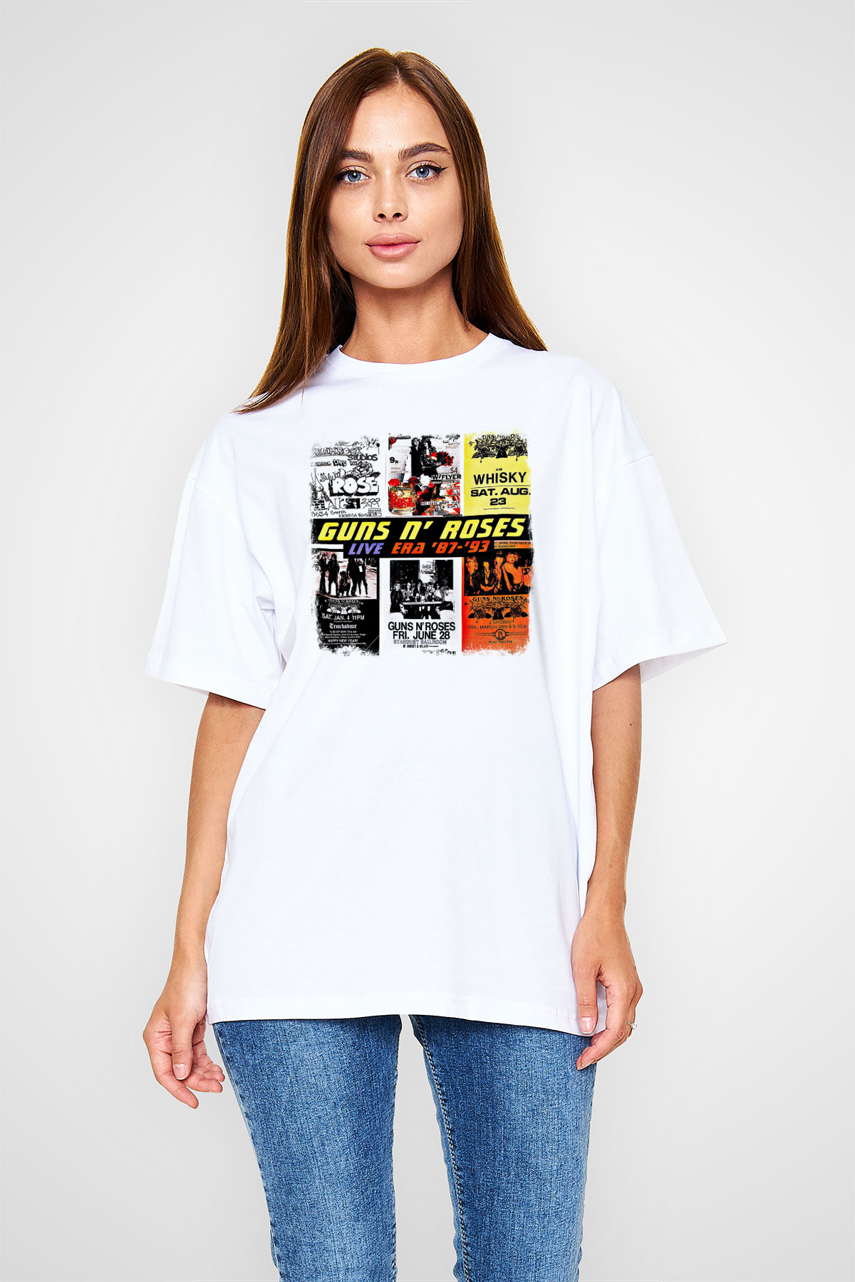 Guns N' Roses Baskılı Unisex Beyaz Oversize Tişört