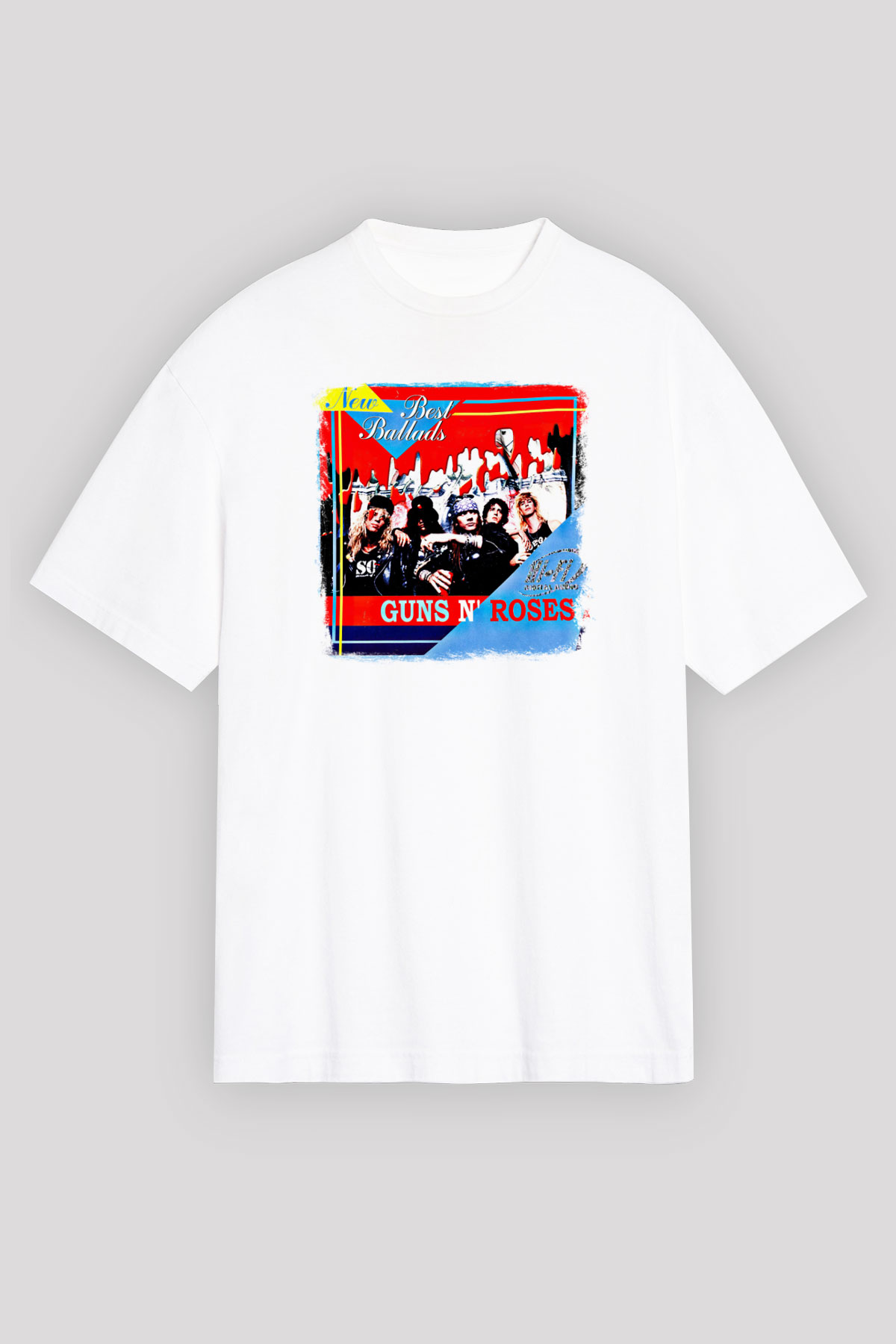 Guns N' Roses Baskılı Unisex Beyaz Oversize Tişört
