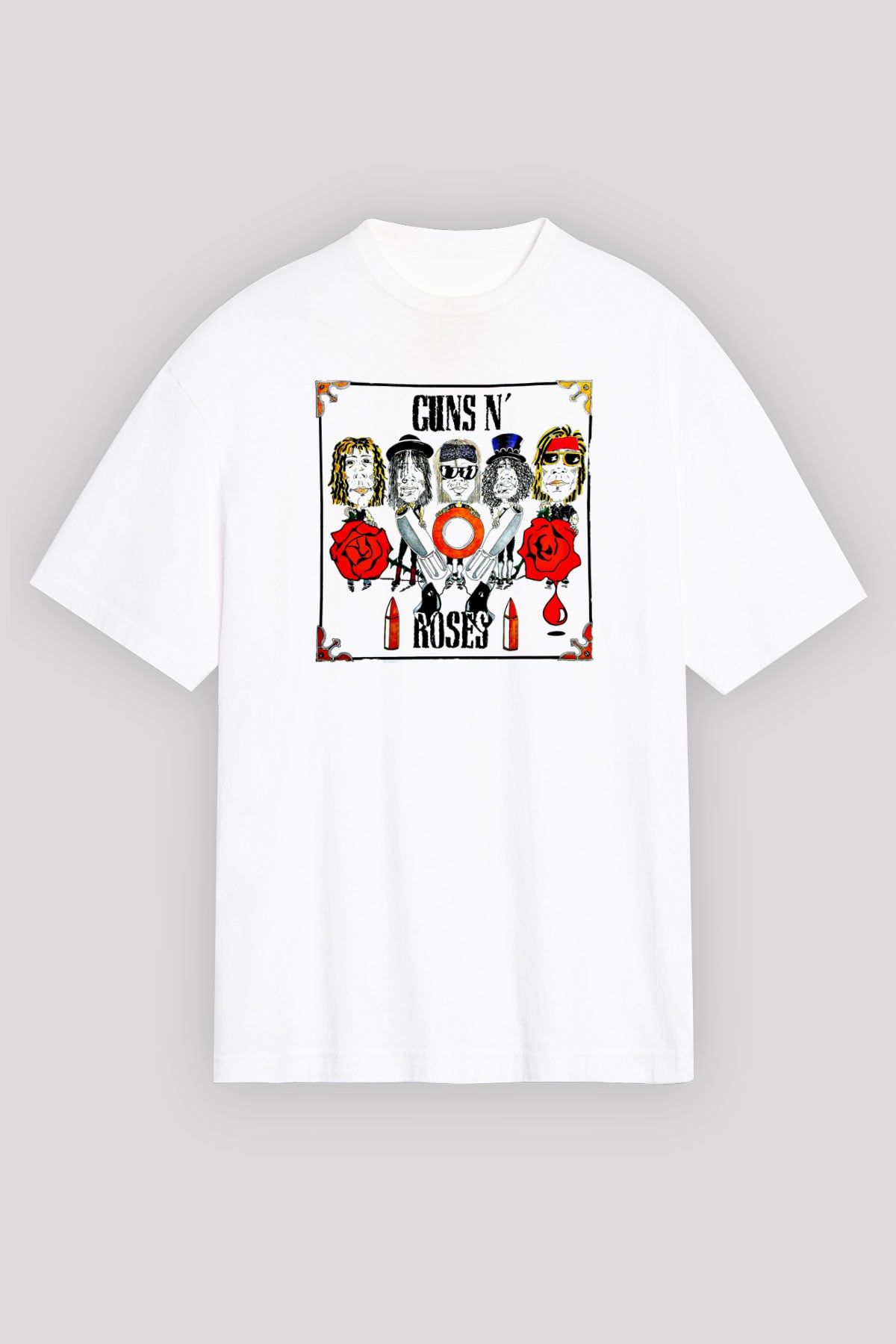 Guns N' Roses Baskılı Unisex Beyaz Oversize Tişört