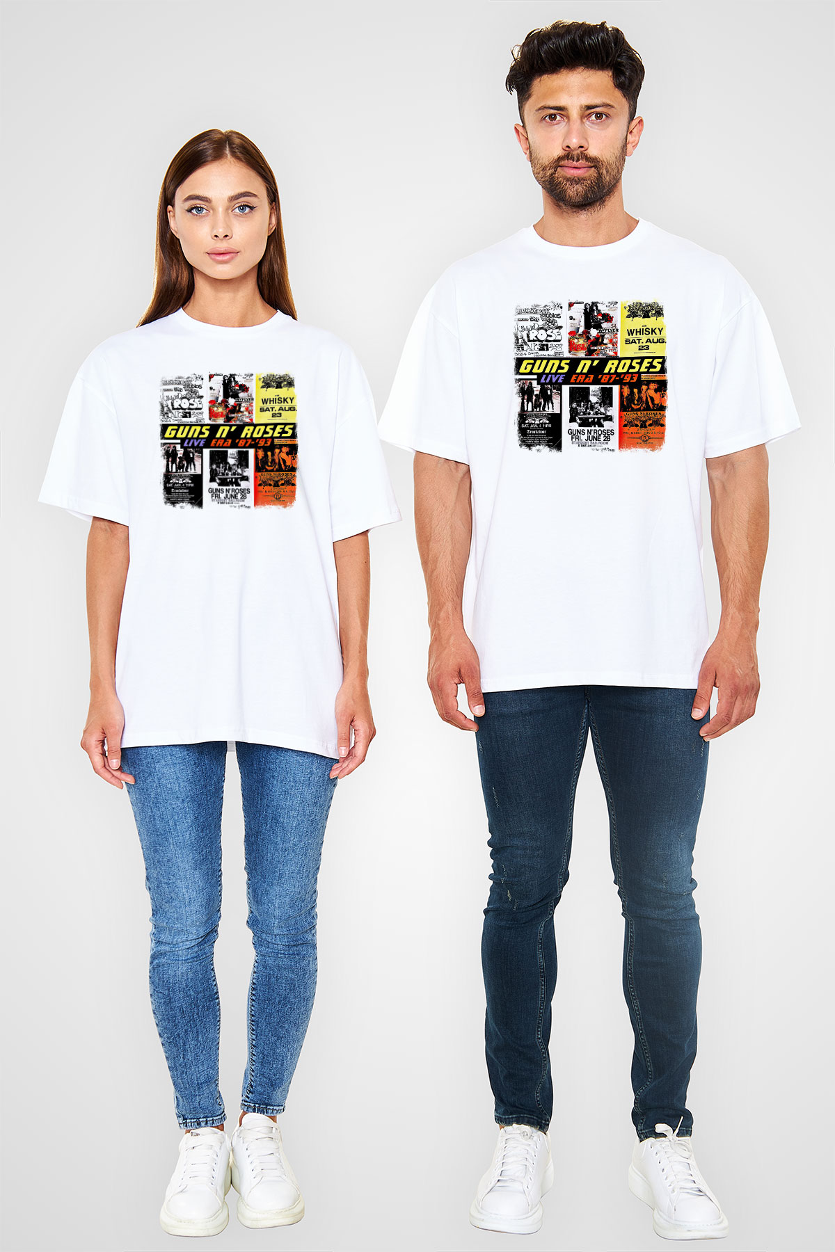 Guns N' Roses Baskılı Unisex Beyaz Oversize Tişört