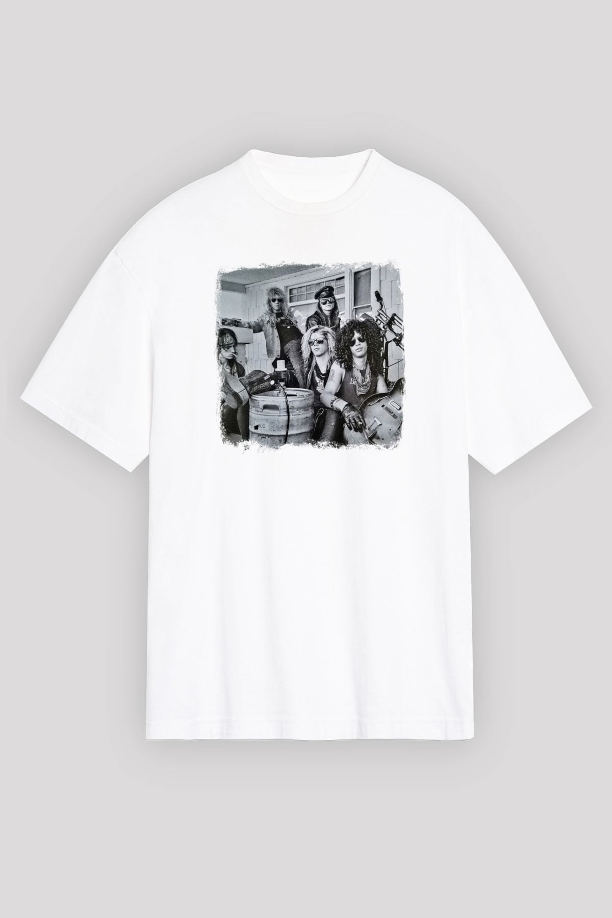 Guns N' Roses Baskılı Unisex Beyaz Oversize Tişört