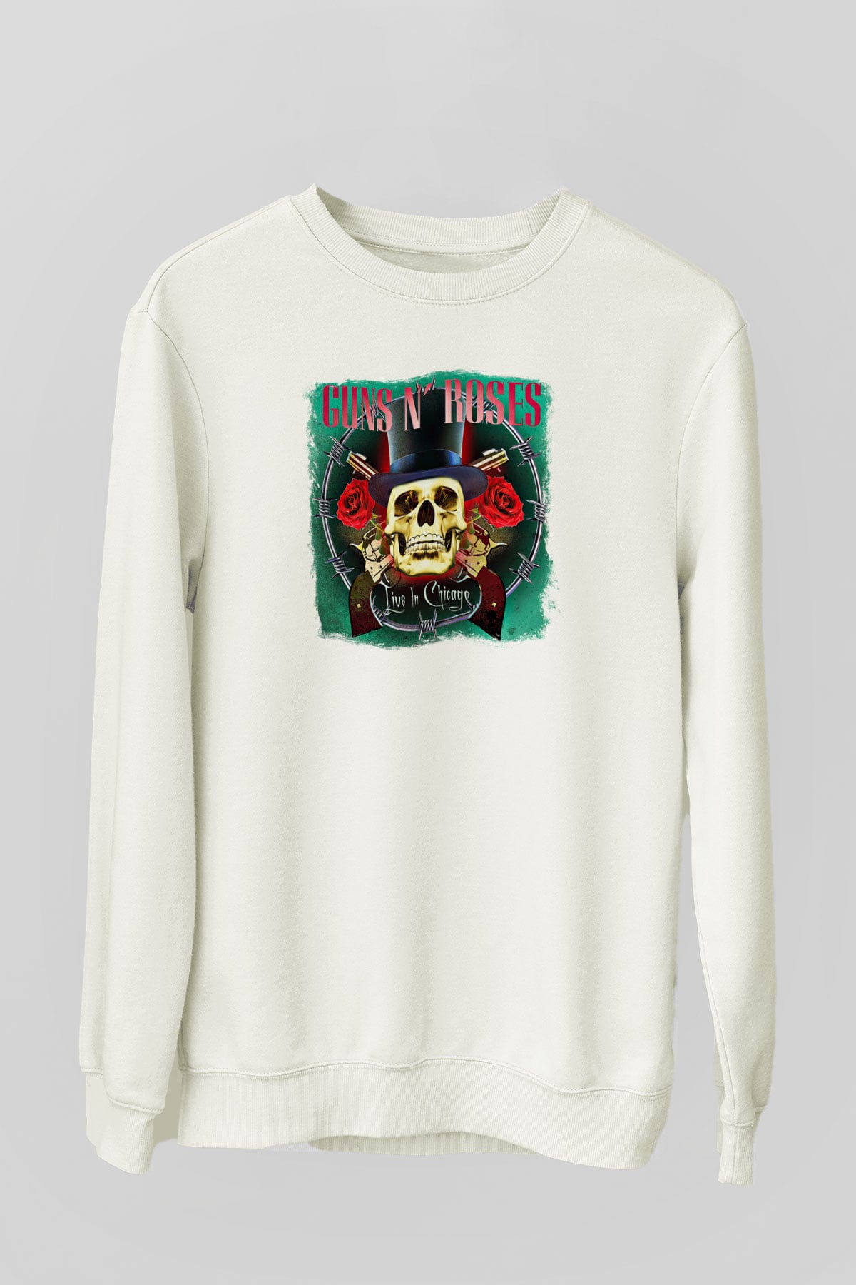 Guns N' Roses Baskılı Unisex Beyaz Sweatshirt