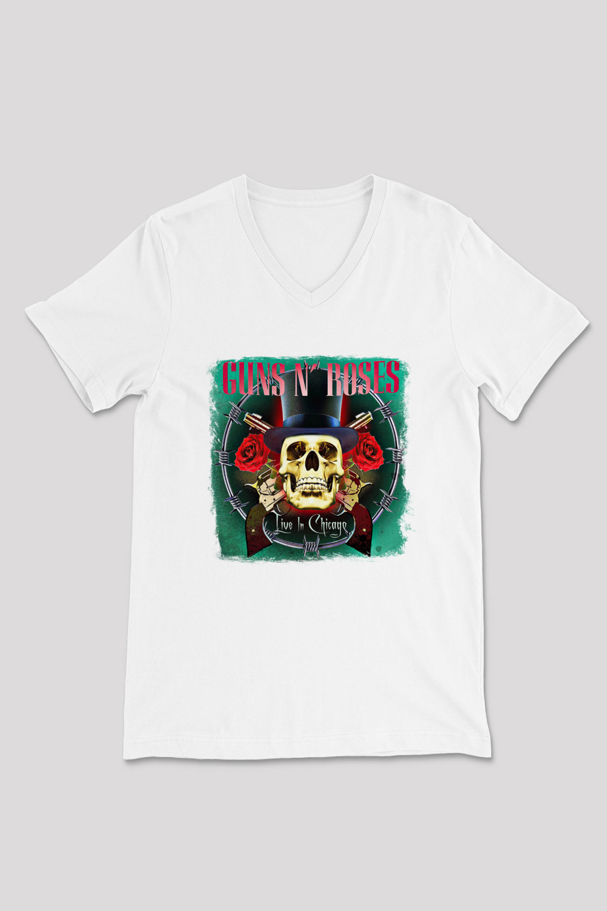 Guns N' Roses Baskılı Unisex Beyaz V Yaka Tişört