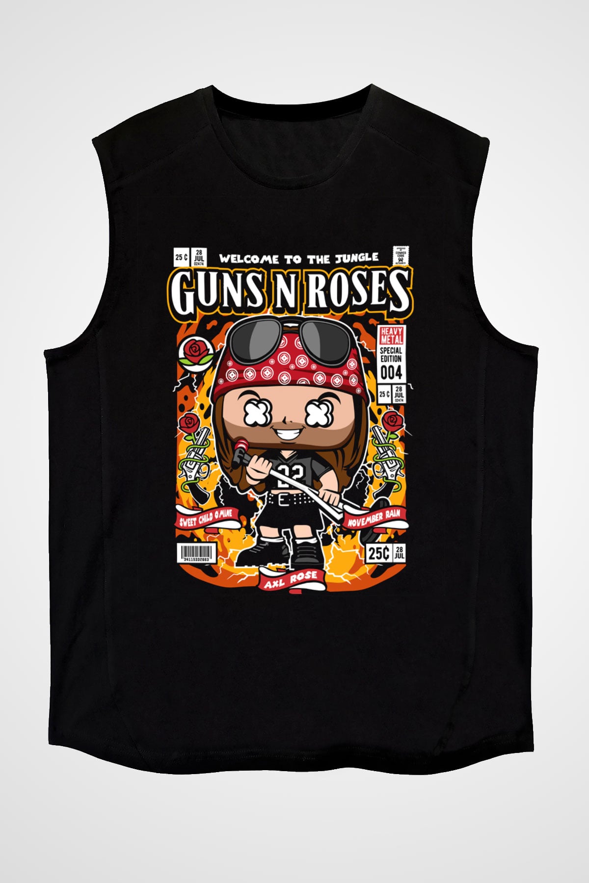 Guns N Roses Baskılı Unisex Siyah Kolsuz Tişört
