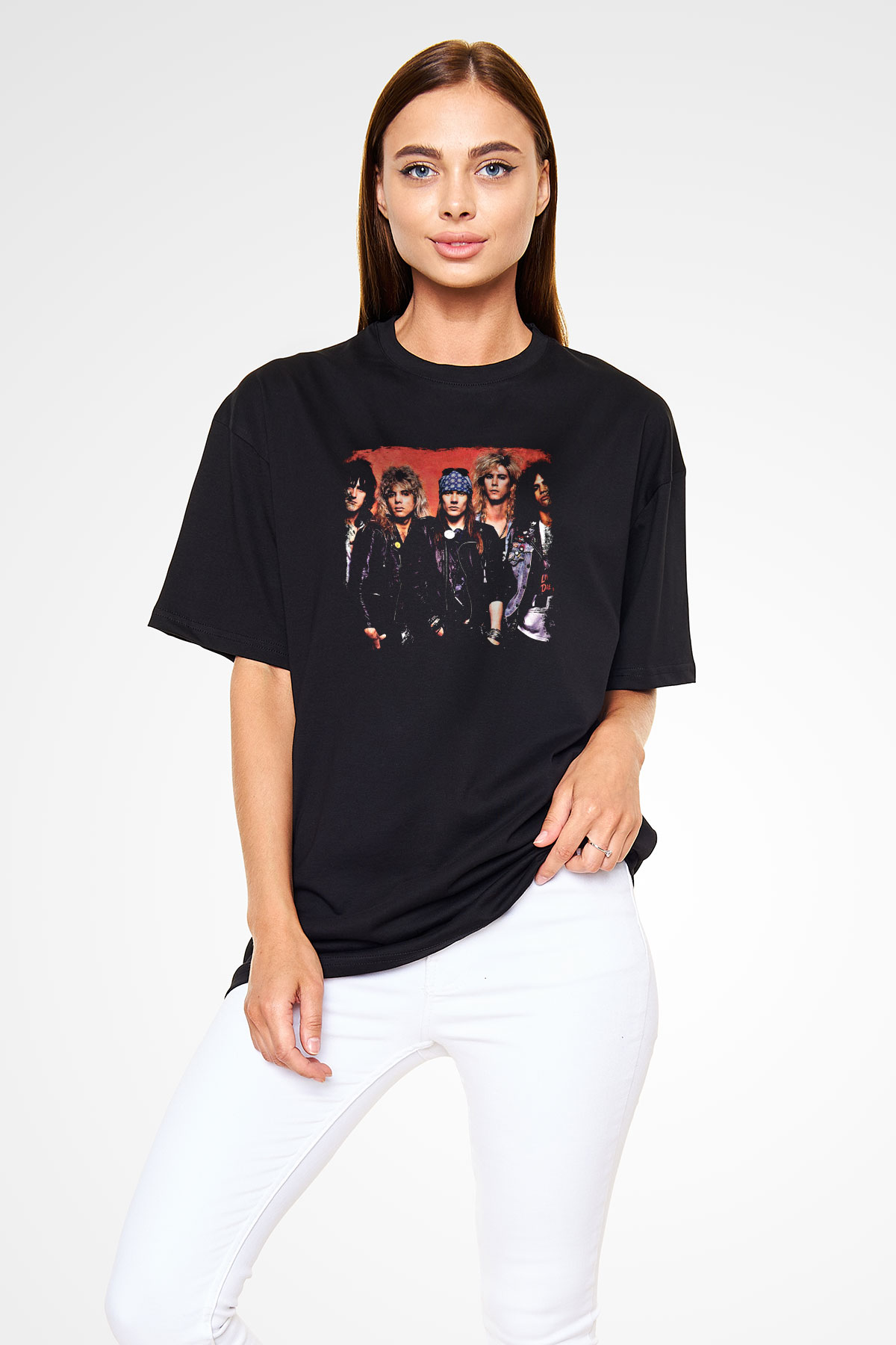 Guns N' Roses Baskılı Unisex Siyah Oversize Tişört