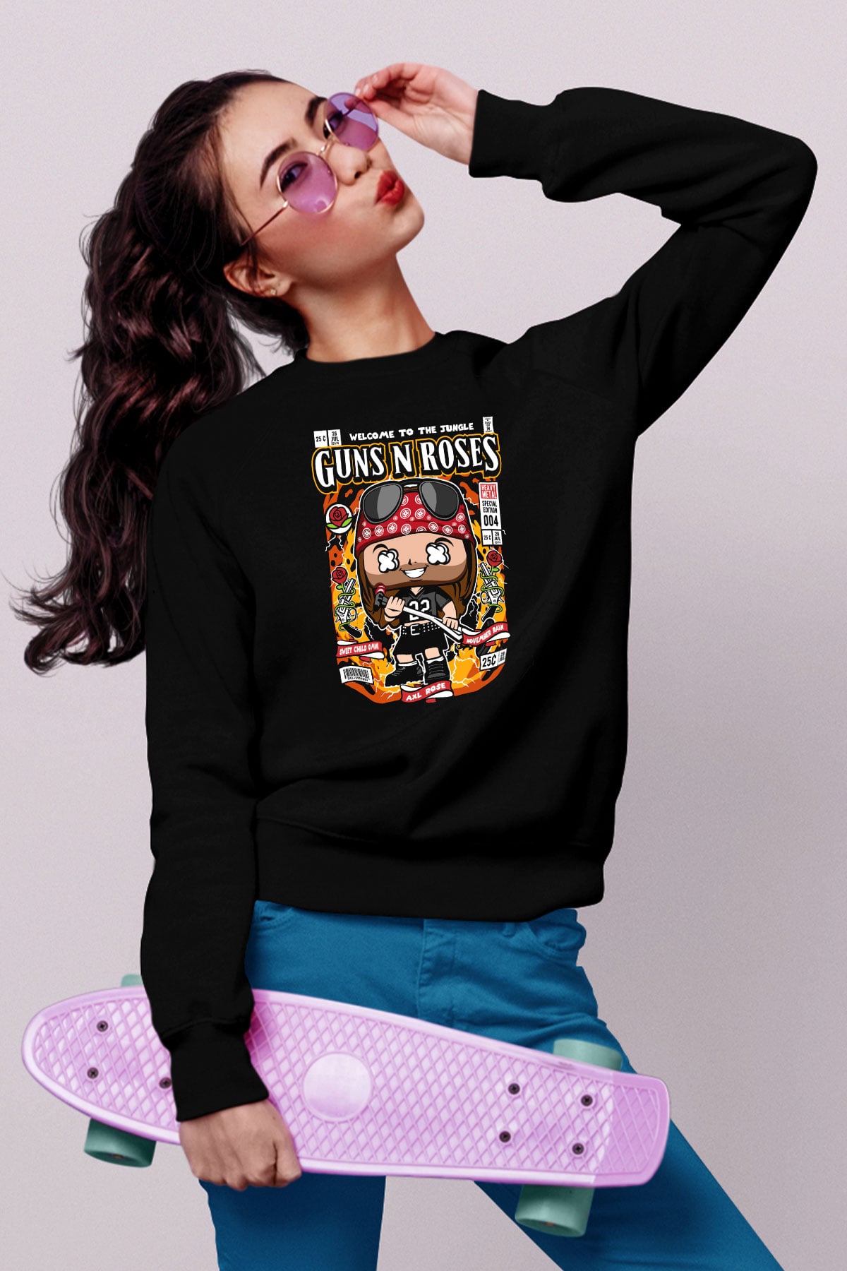 Guns N Roses Baskılı Unisex Siyah Sweatshirt