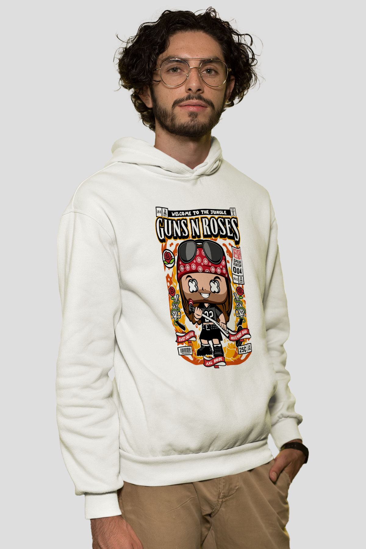 Guns'n Roses Axl Rose Baskılı Unisex Beyaz Hoodie