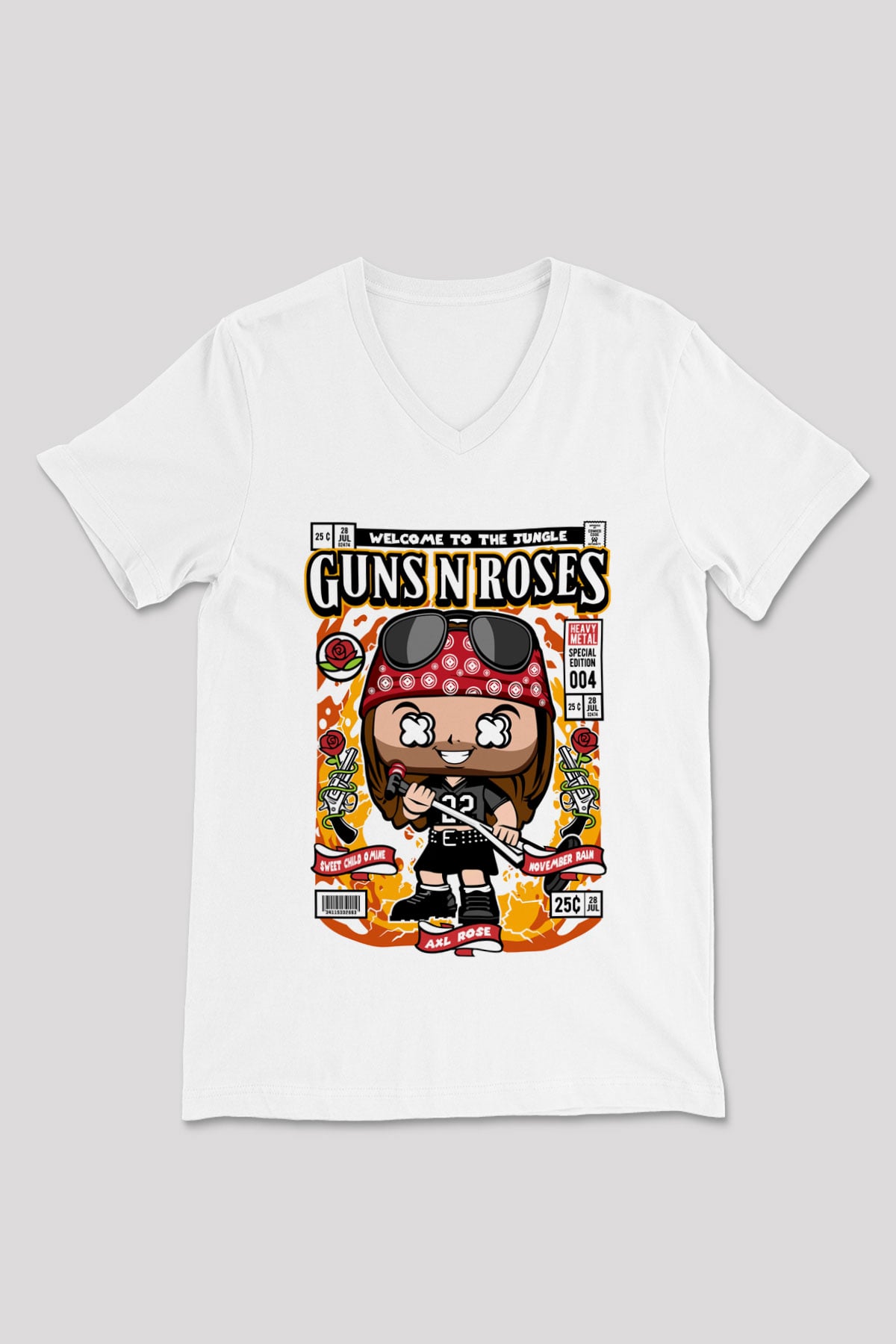 Guns'n Roses Axl Rose Baskılı Unisex Beyaz V Yaka Tişört