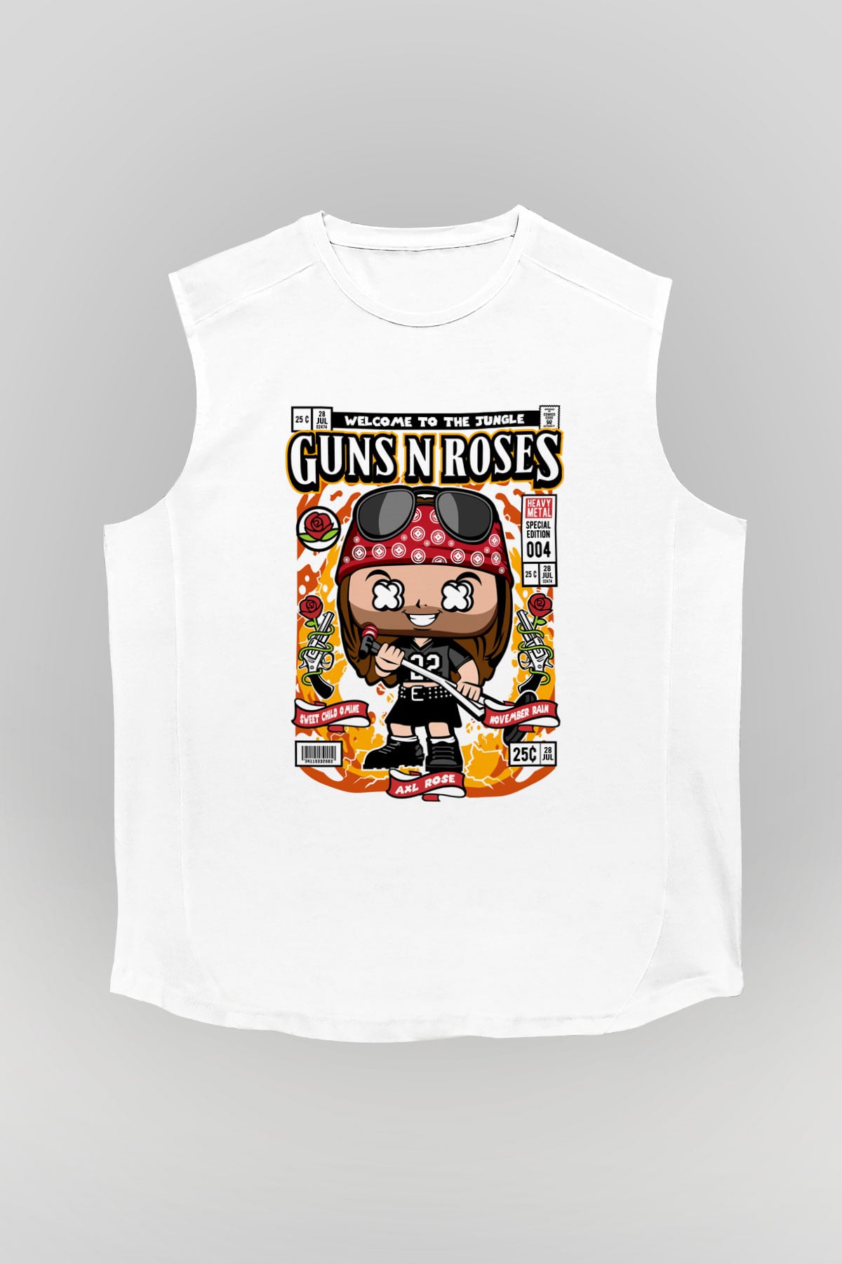 Guns'n Roses Axl Rose Baskılı Unisex Beyaz Kolsuz Tişört