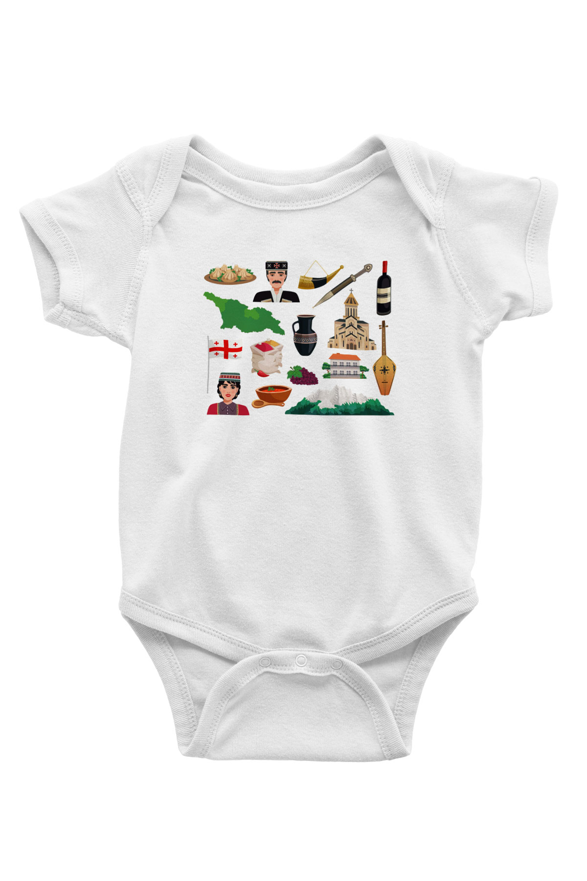 Gürcistan Baskılı Beyaz Unisex Bebek Body - Zıbın