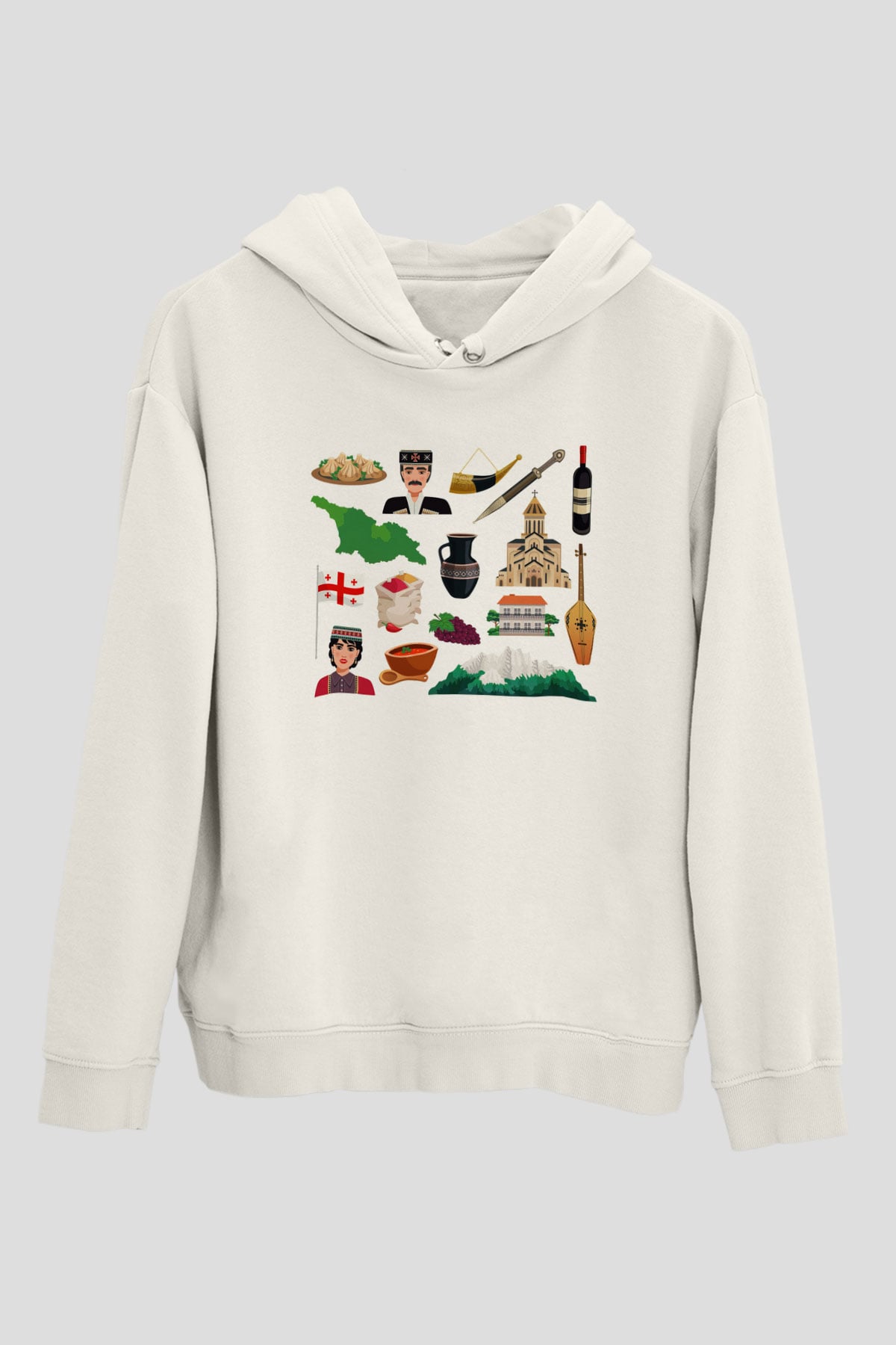 Gürcistan Beyaz Unisex Kapşonlu Sweatshirt