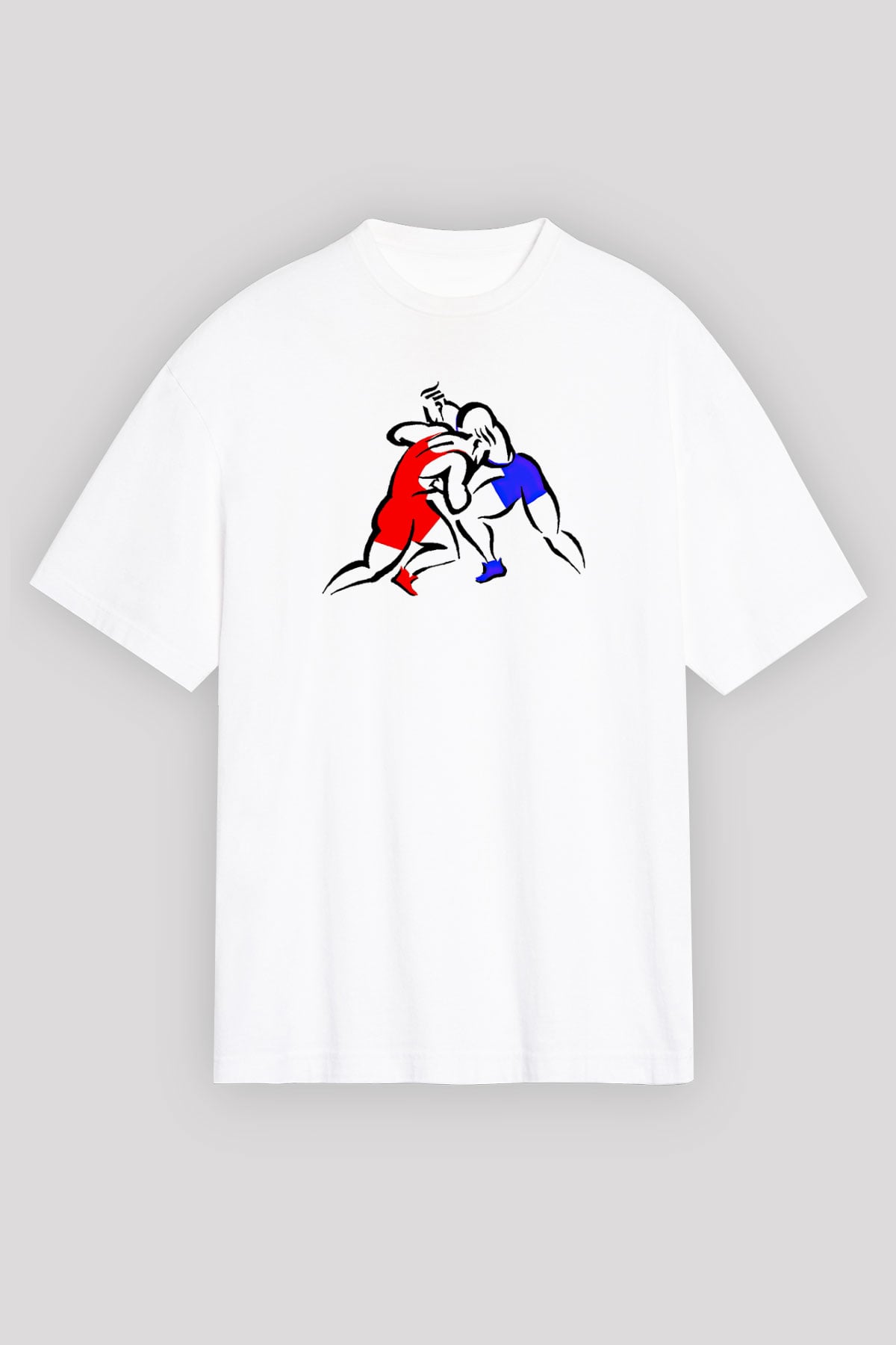 Güreş Baskılı Unisex Beyaz Oversize Tişört - Tshirt
