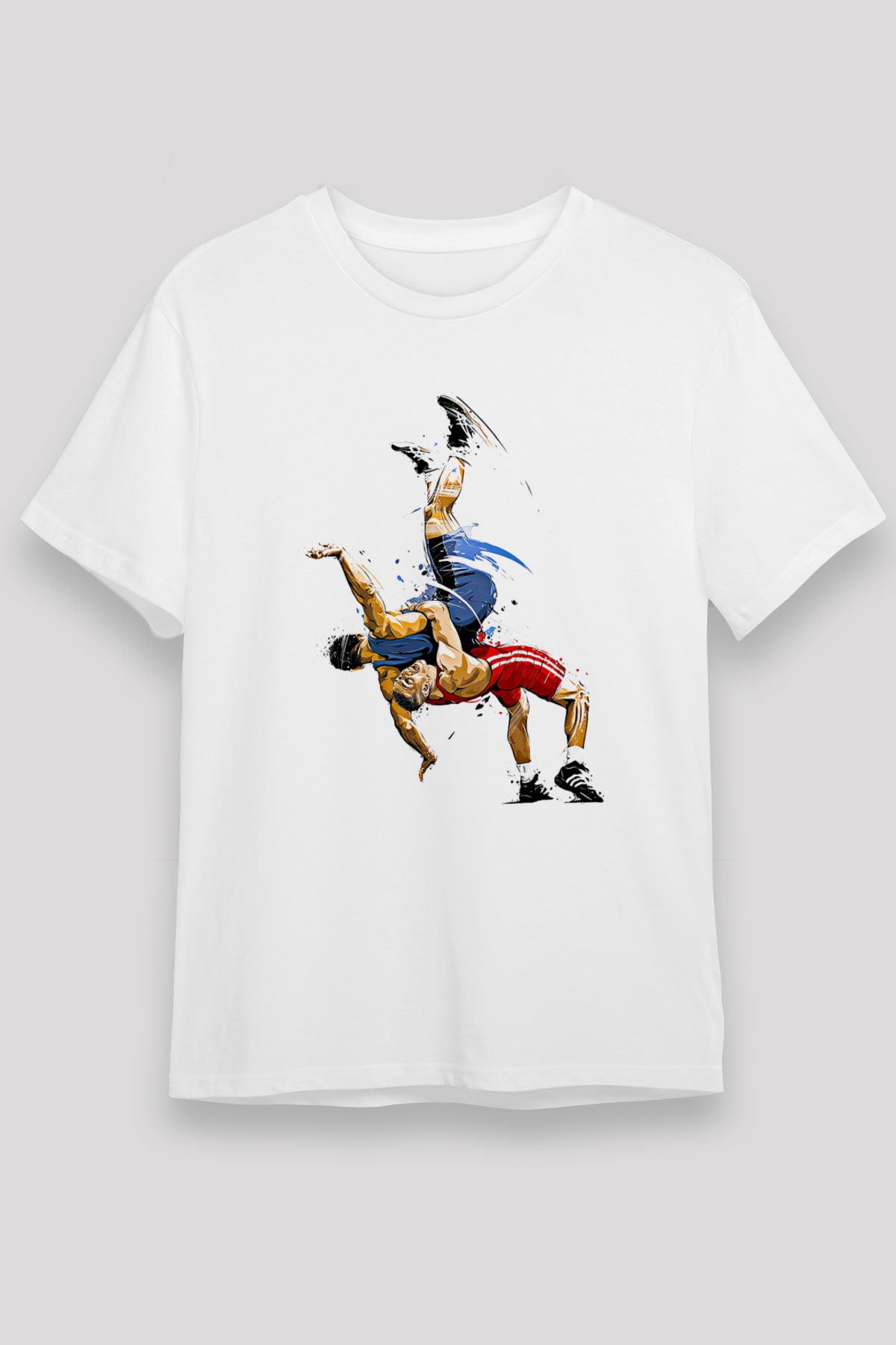 Güreş Baskılı Unisex Beyaz Tişört - Tshirt