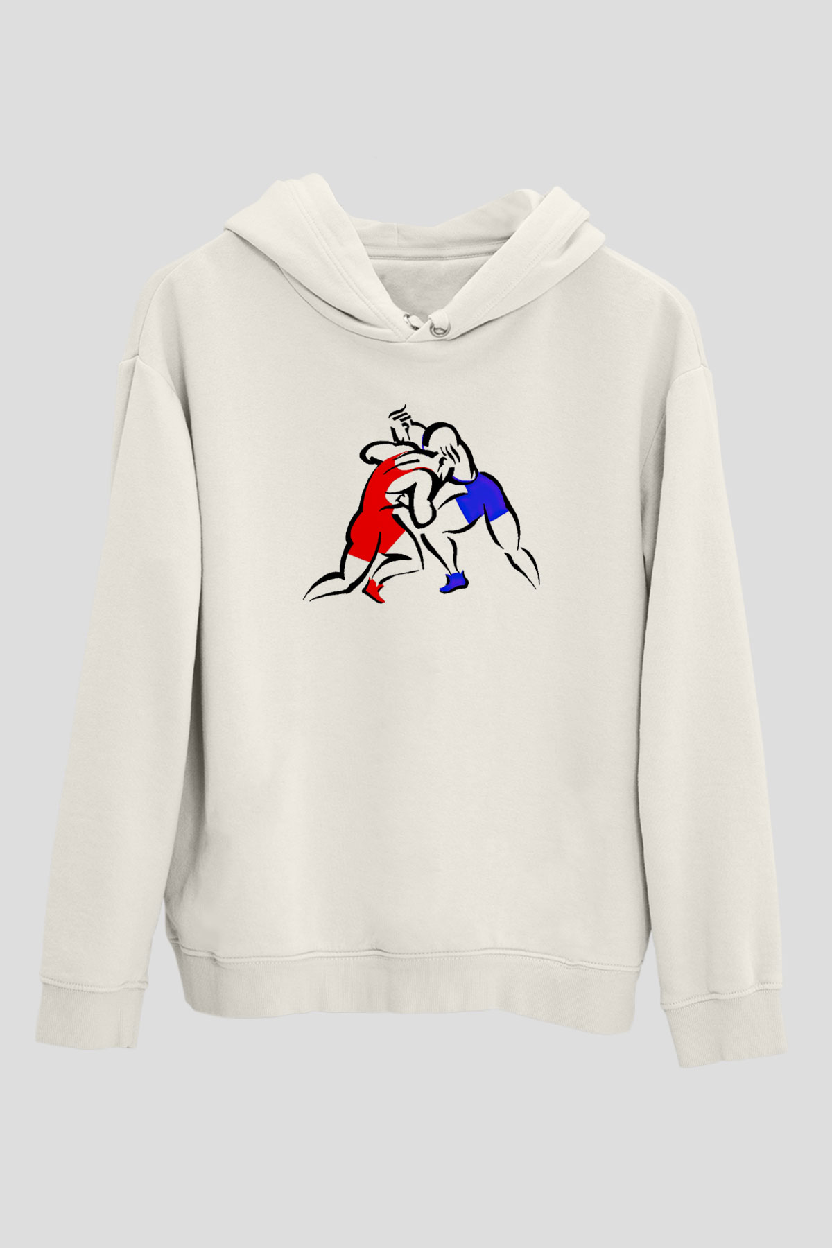 Güreş Baskılı Unisex Ekru Hoodie