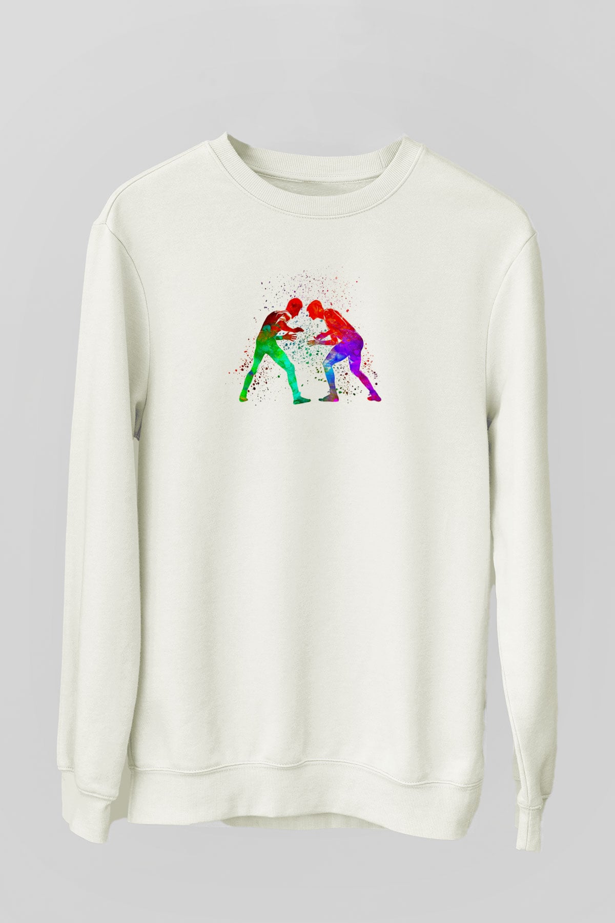 Güreş Baskılı Unisex Ekru Sweatshirt